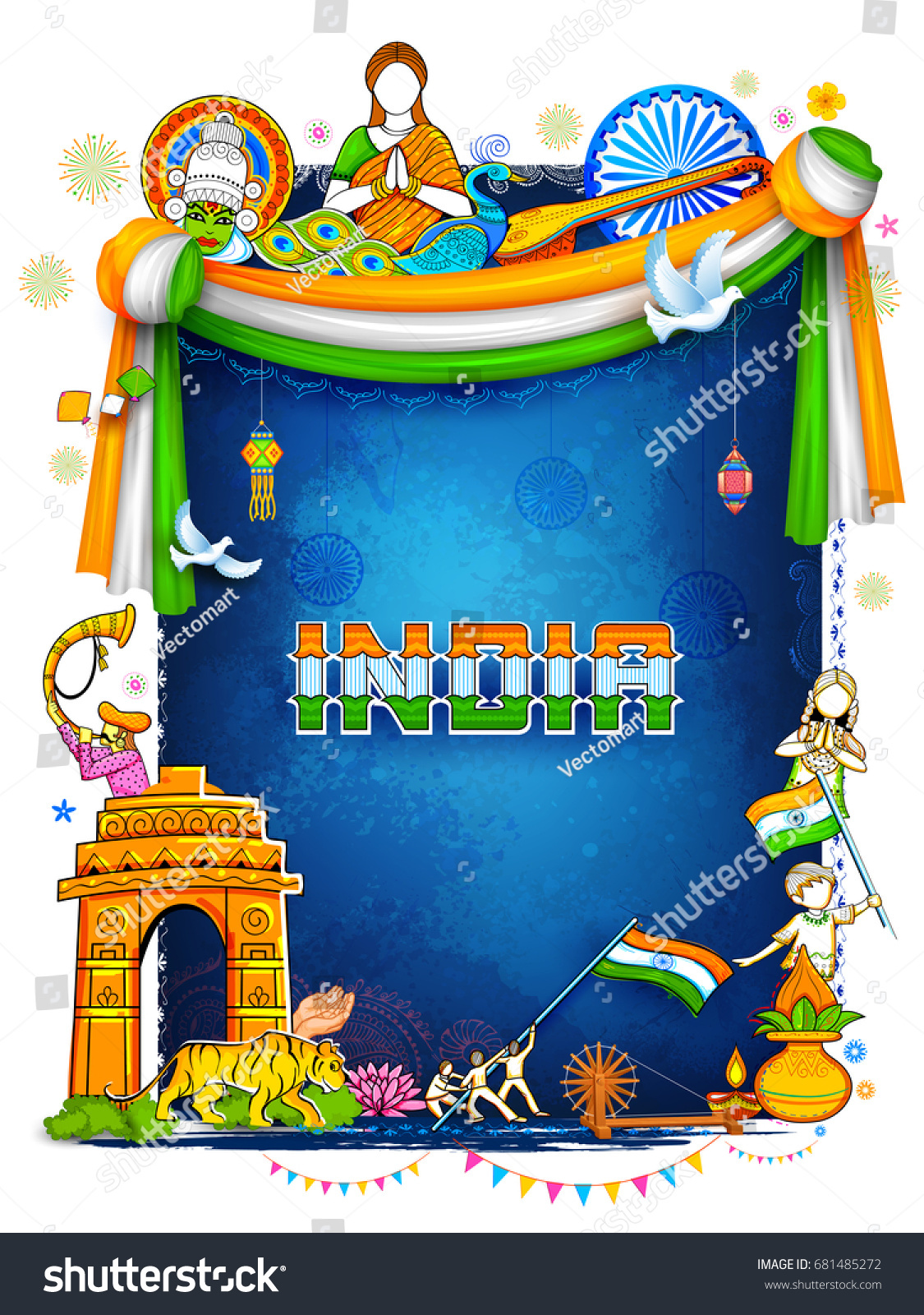 Illustration India Background Showing Incredible Culture Stock Vector ...