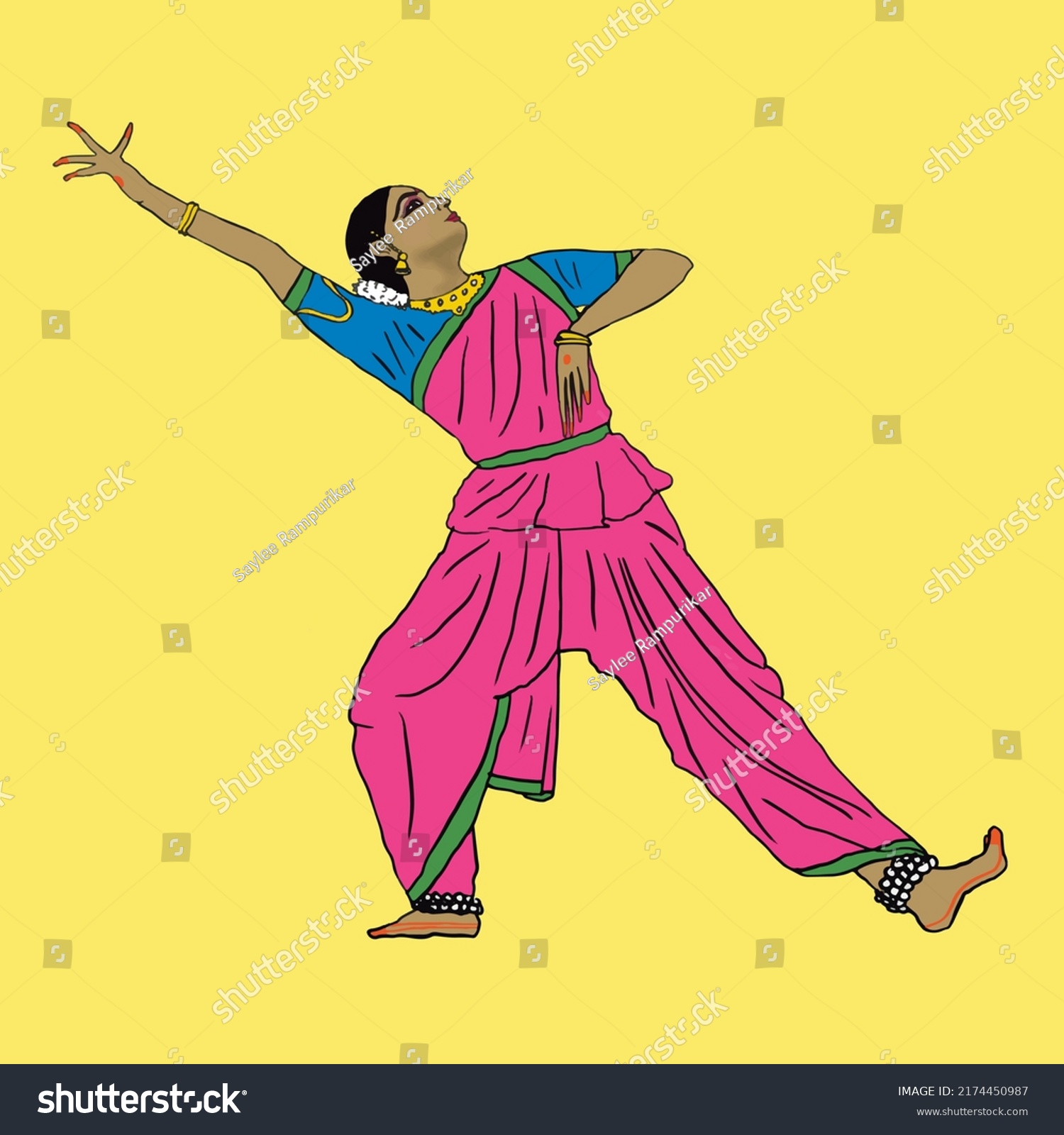 Illustration Indian Classical Dancer Performing Bharatnatyam Stock ...