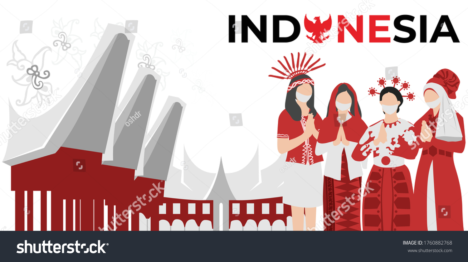 SVG of Illustration of Indonesian women dressed in traditional clothing with a house background. svg