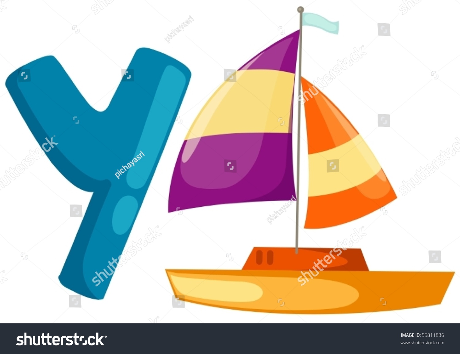 Illustration Of Isolated Alphabet Y With Yacht On White - 55811836 ...