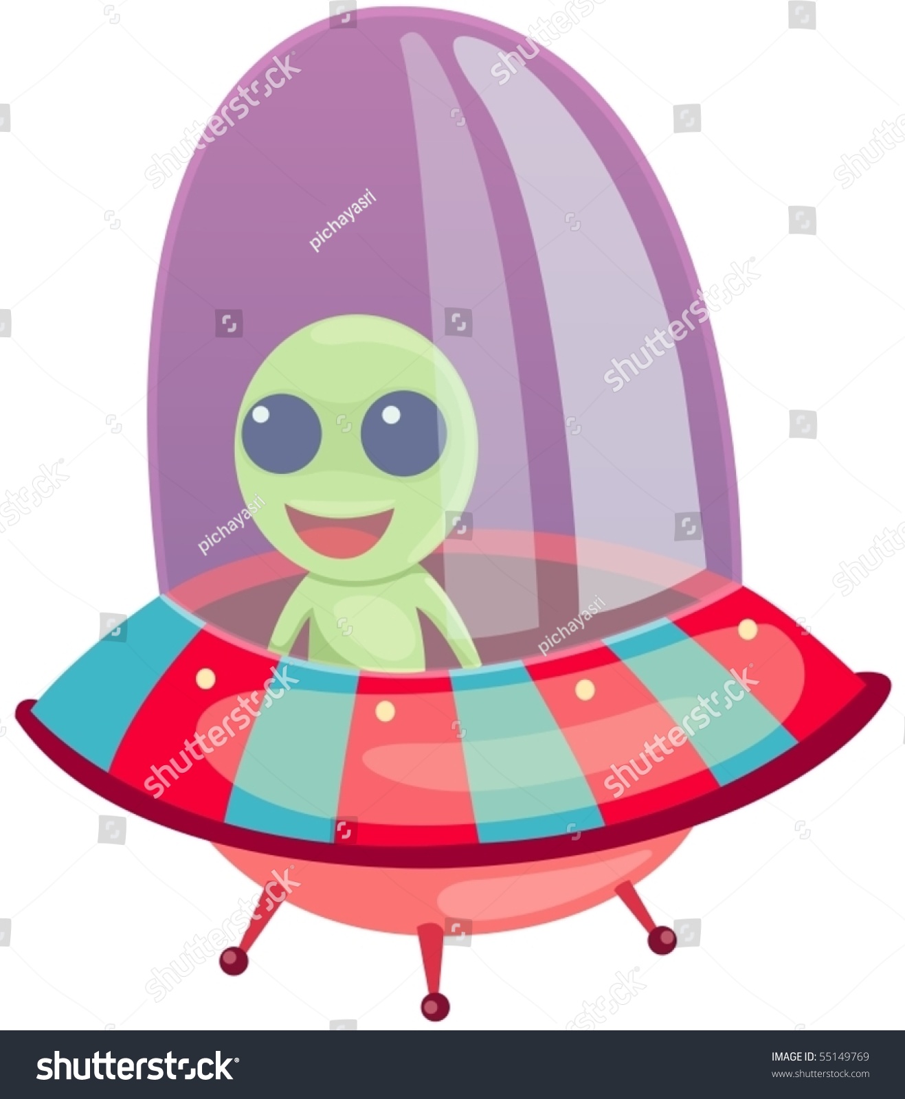 Illustration Of Isolated Cartoon Alien Drive Ufo On White Background ...