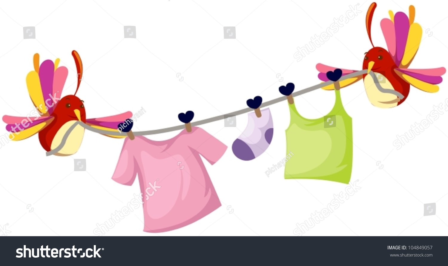 Illustration Isolated Cute Birds Clothesline Stock Vector Royalty Free 104849057 Shutterstock