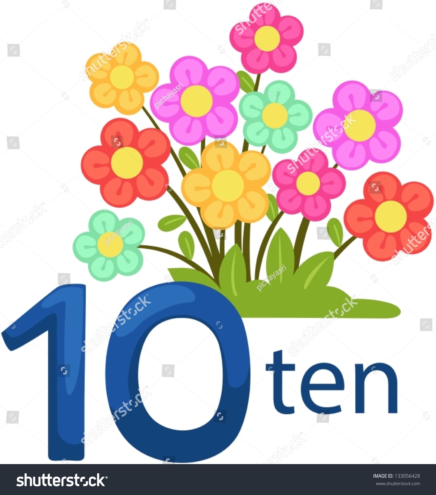 Illustration Isolated Number 10 Character Flowers Stock Vector Royalty Free