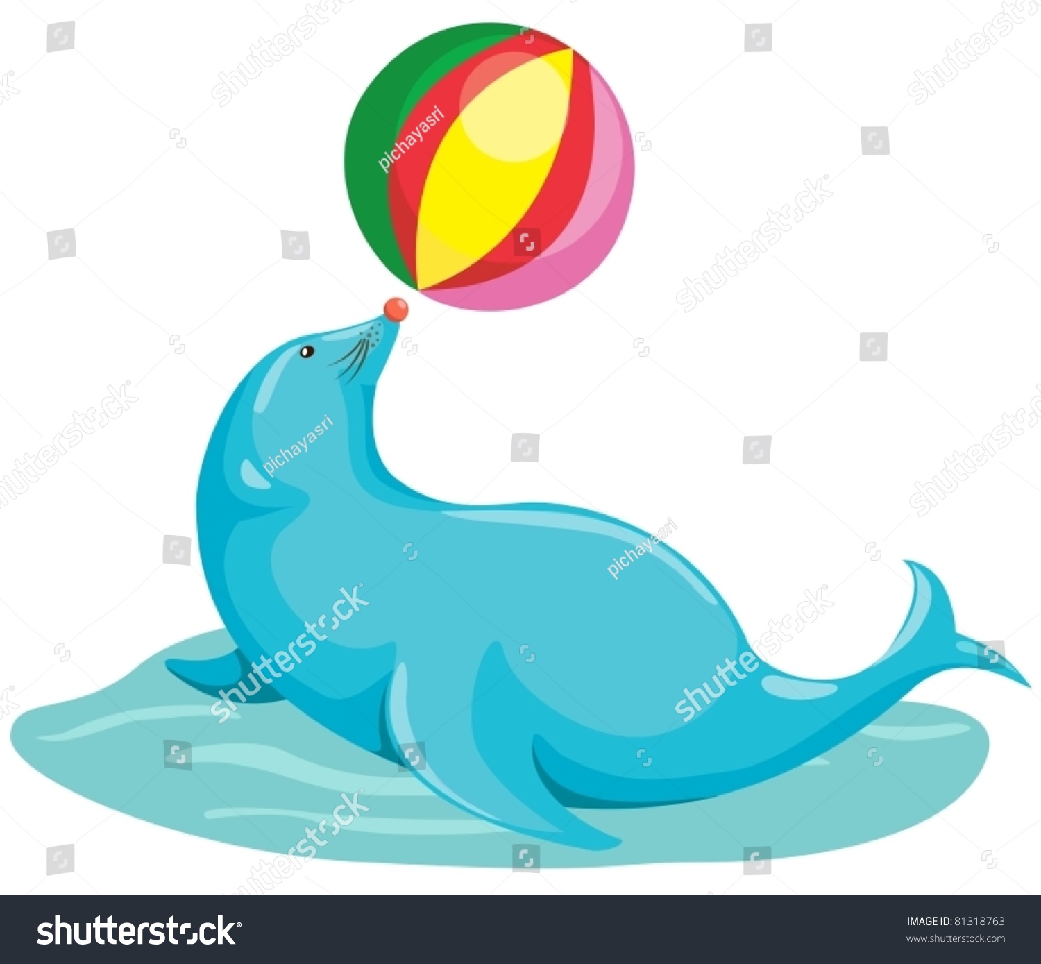 Illustration Of Isolated Seal With Ball On White Background - 81318763 ...