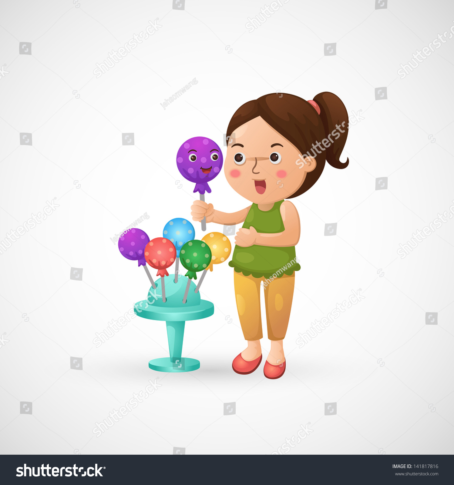 Illustration Of Isolated Woman Holding Candy Vector - 141817816 ...