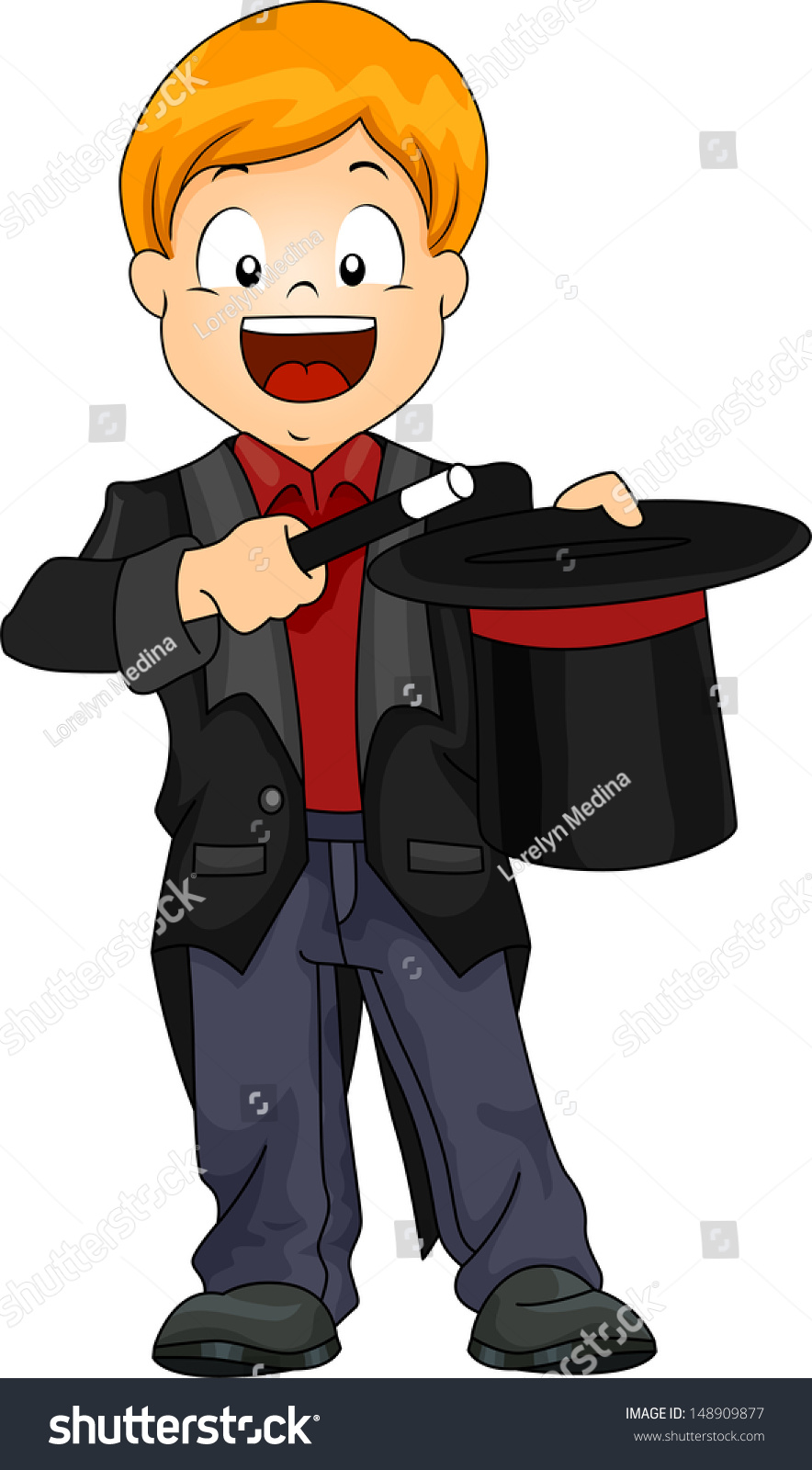 Illustration Kid Boy Magician Magic Wand Stock Vector (Royalty Free ...