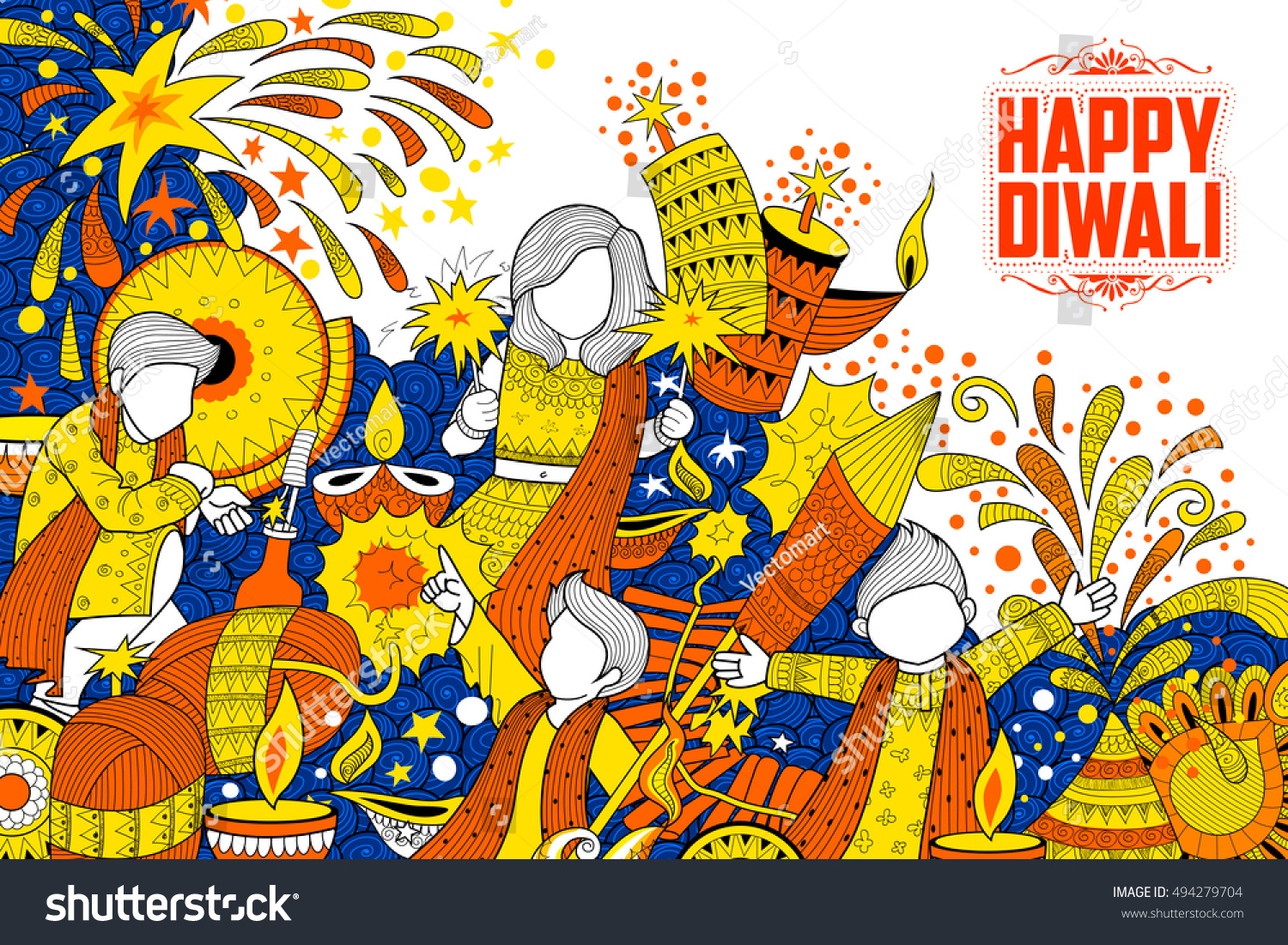 Illustration Kid Celebrating Happy Diwali Holiday Stock Vector