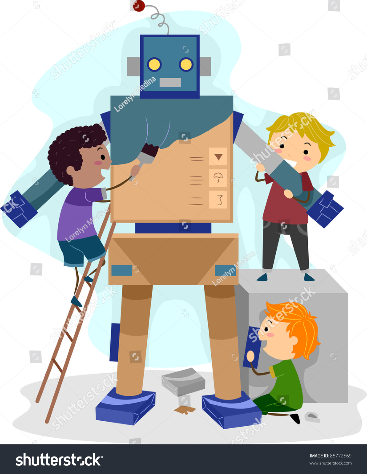 Illustration Kids Building Robot Stock Vector 85772569 - Shutterstock