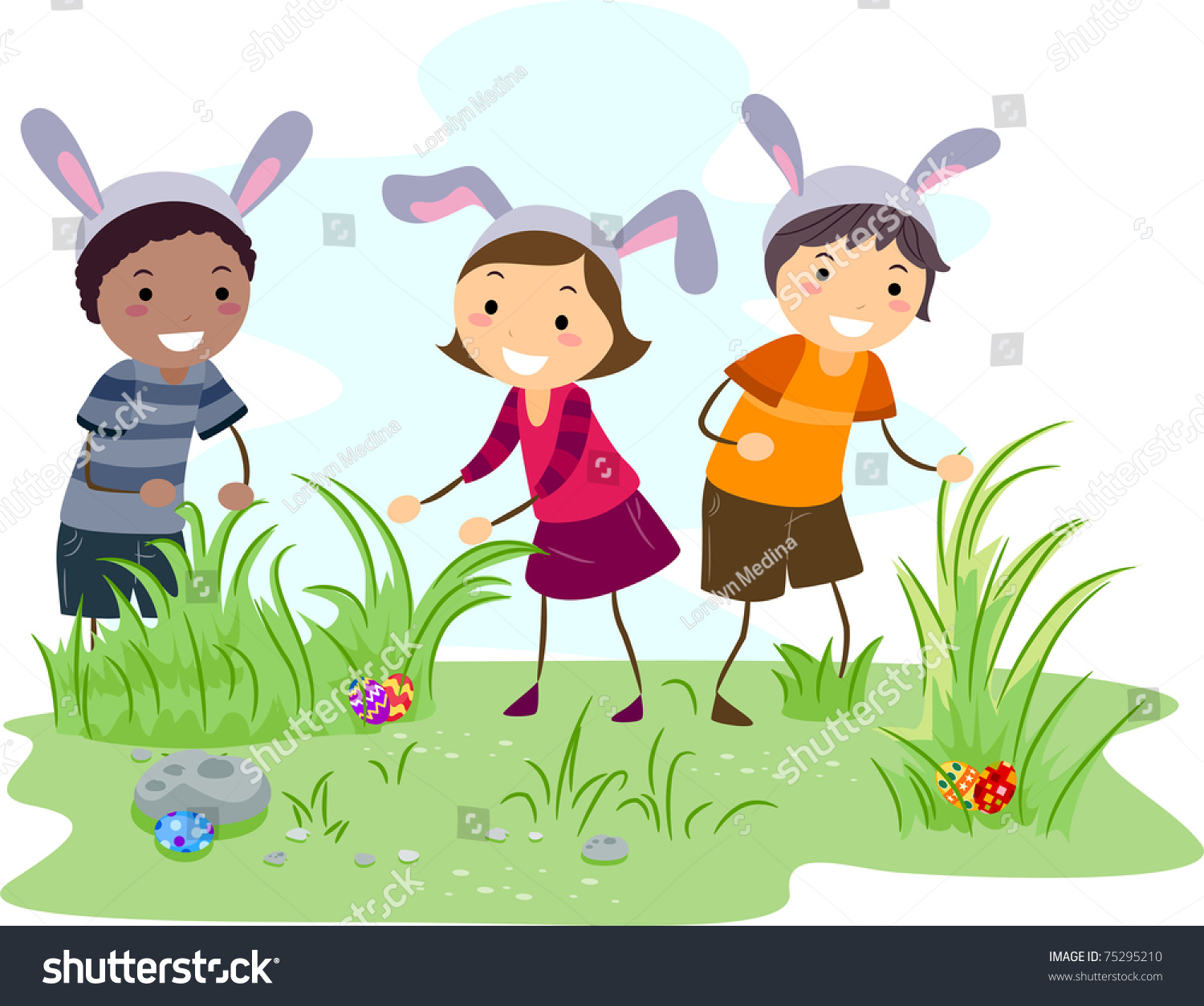 Illustration Kids On Easter Egg Hunt Stock Vector (Royalty Free