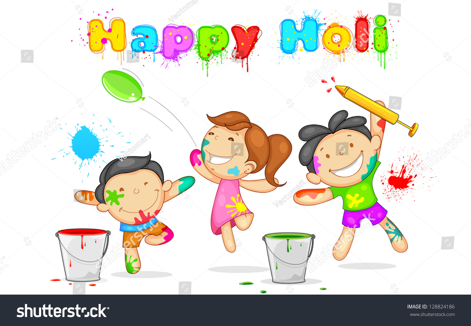 child filling pichkari for holi clipart