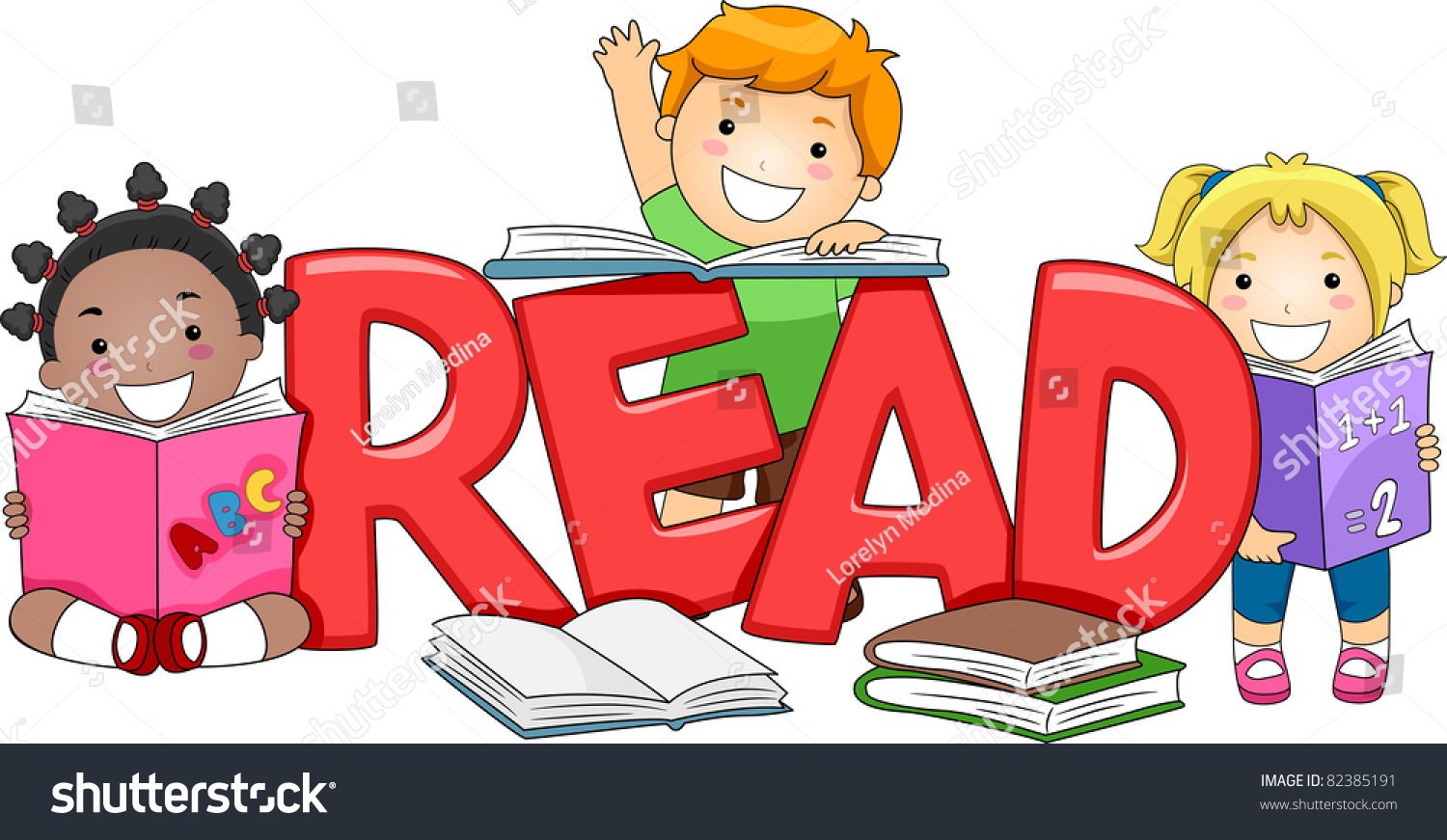 Illustration Kids Reading Different Books Stock Vector 82385191 ...