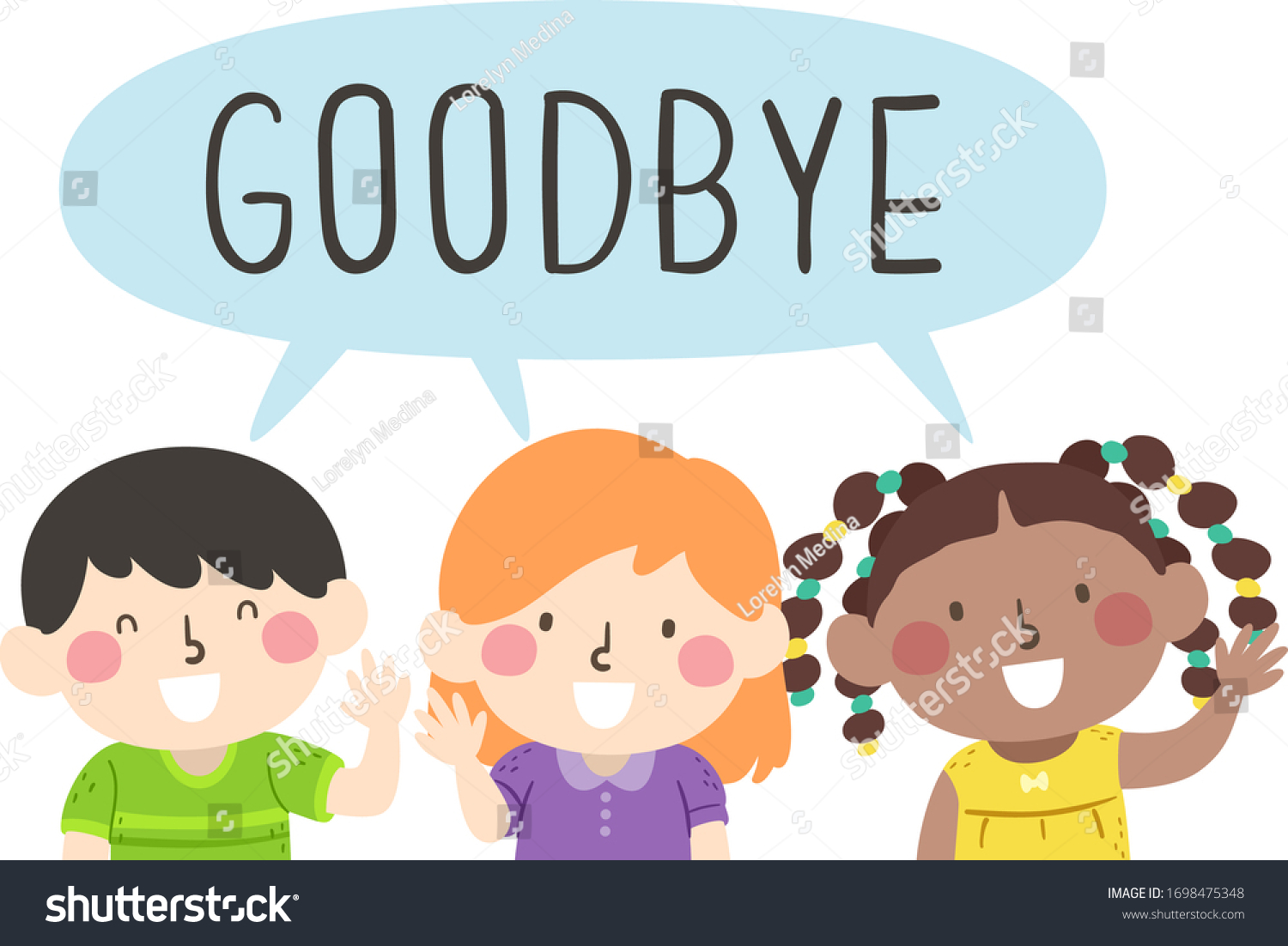 Illustration Kids Waving Saying Goodbye Same Stock Vector Royalty Free