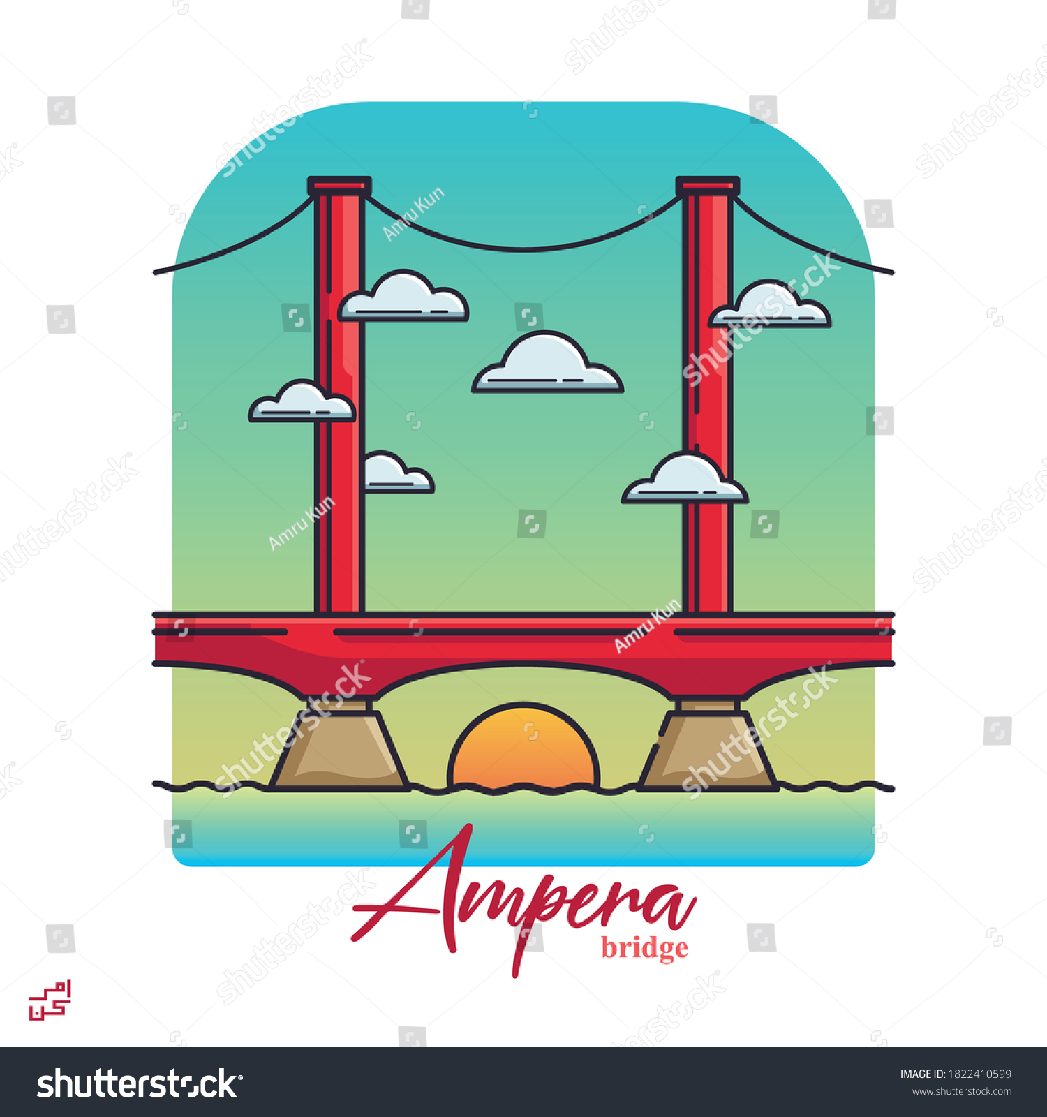 SVG of Illustration of landmark buildings in the city of Palembang with a modern touch. There are Ampera Bridge / Jembatan Ampera. Can be used for landing page, ui, web, app intro card, editorial & flyer. svg