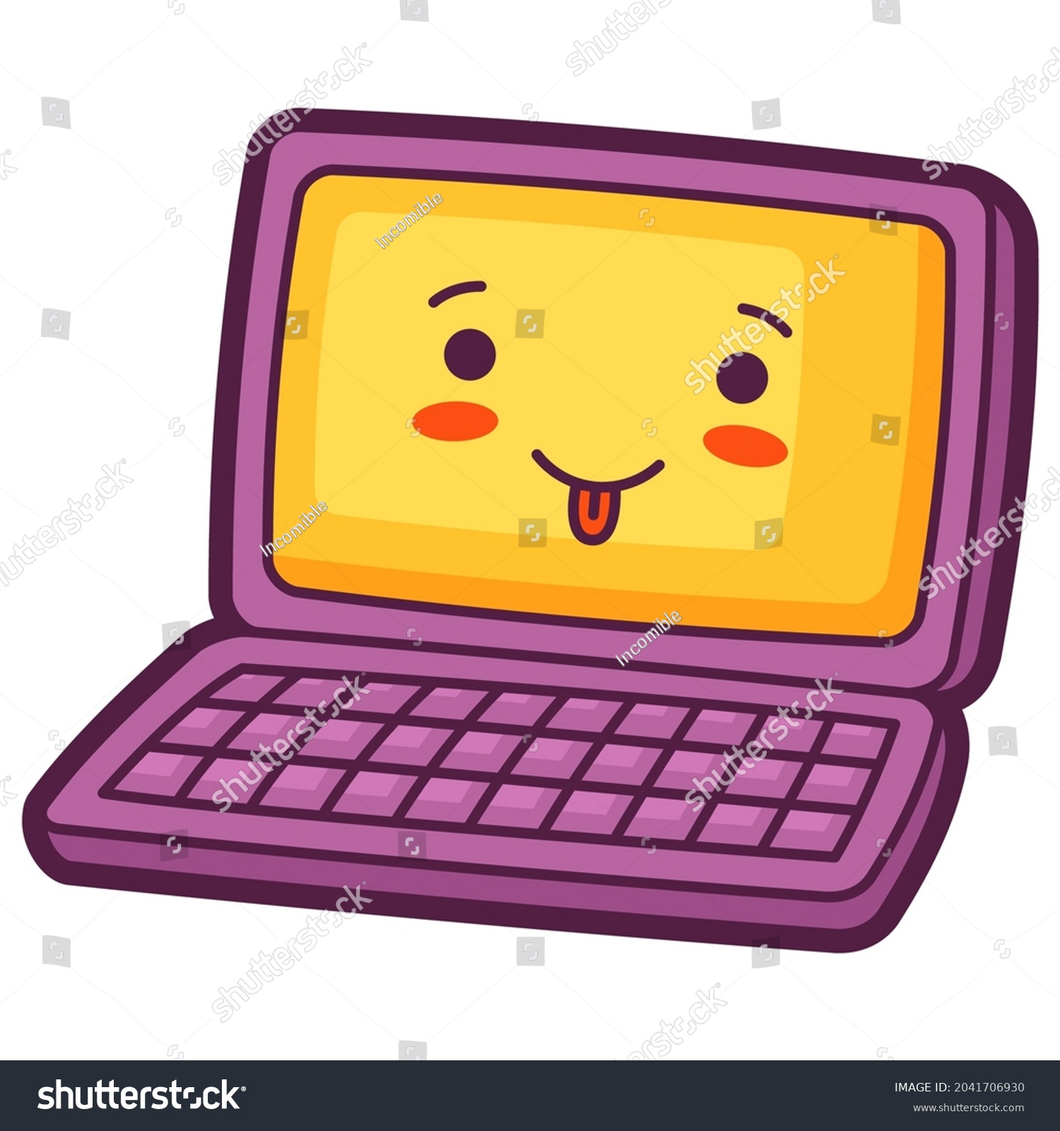 Illustration Laptop Cartoon Style Cute Funny Stock Vector (Royalty Free ...