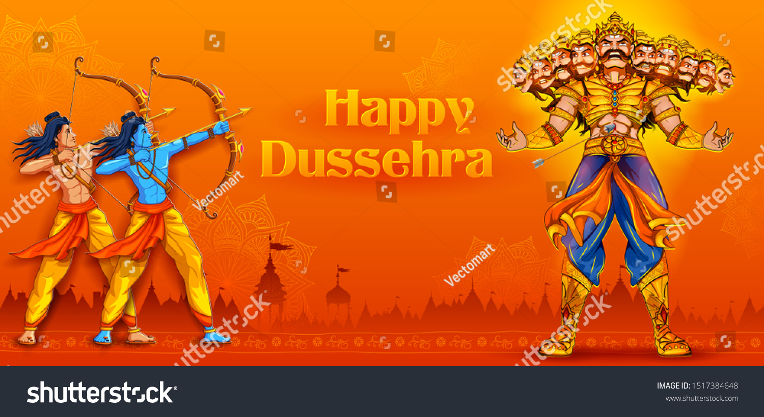 Illustration Lord Rama Killing Ravana Dussehra Stock Vector (Royalty ...