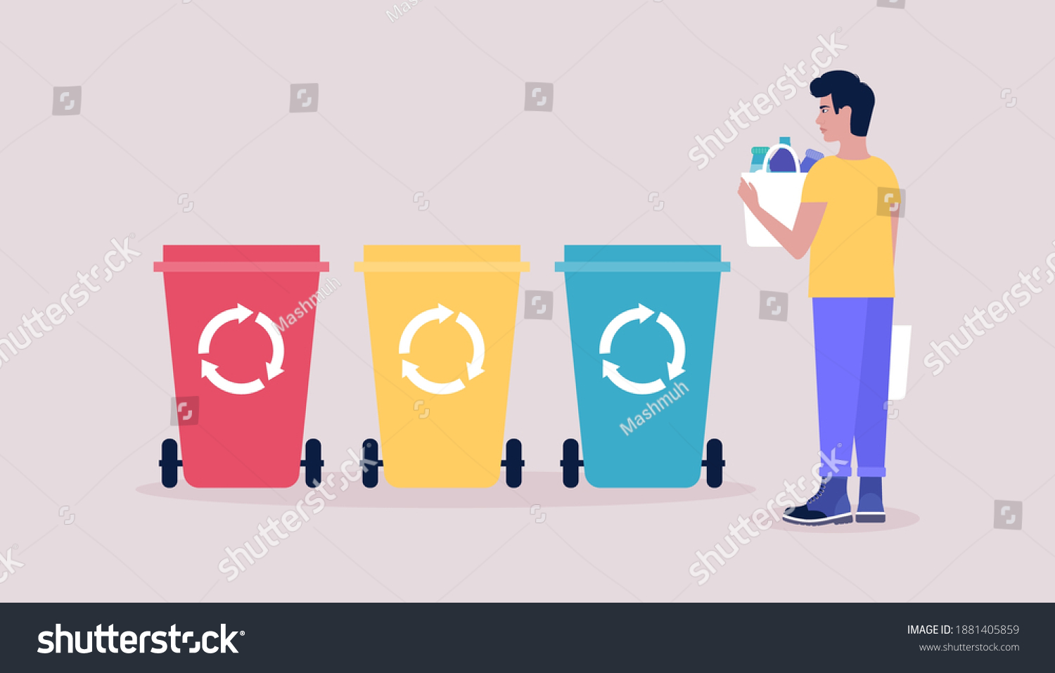 Illustration Man Sorting Garbage Into Trash Stock Vector (royalty Free 