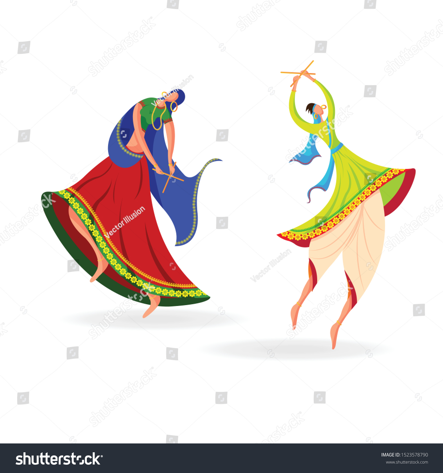 SVG of Illustration of  man & woman cartoon playing dandiya. svg