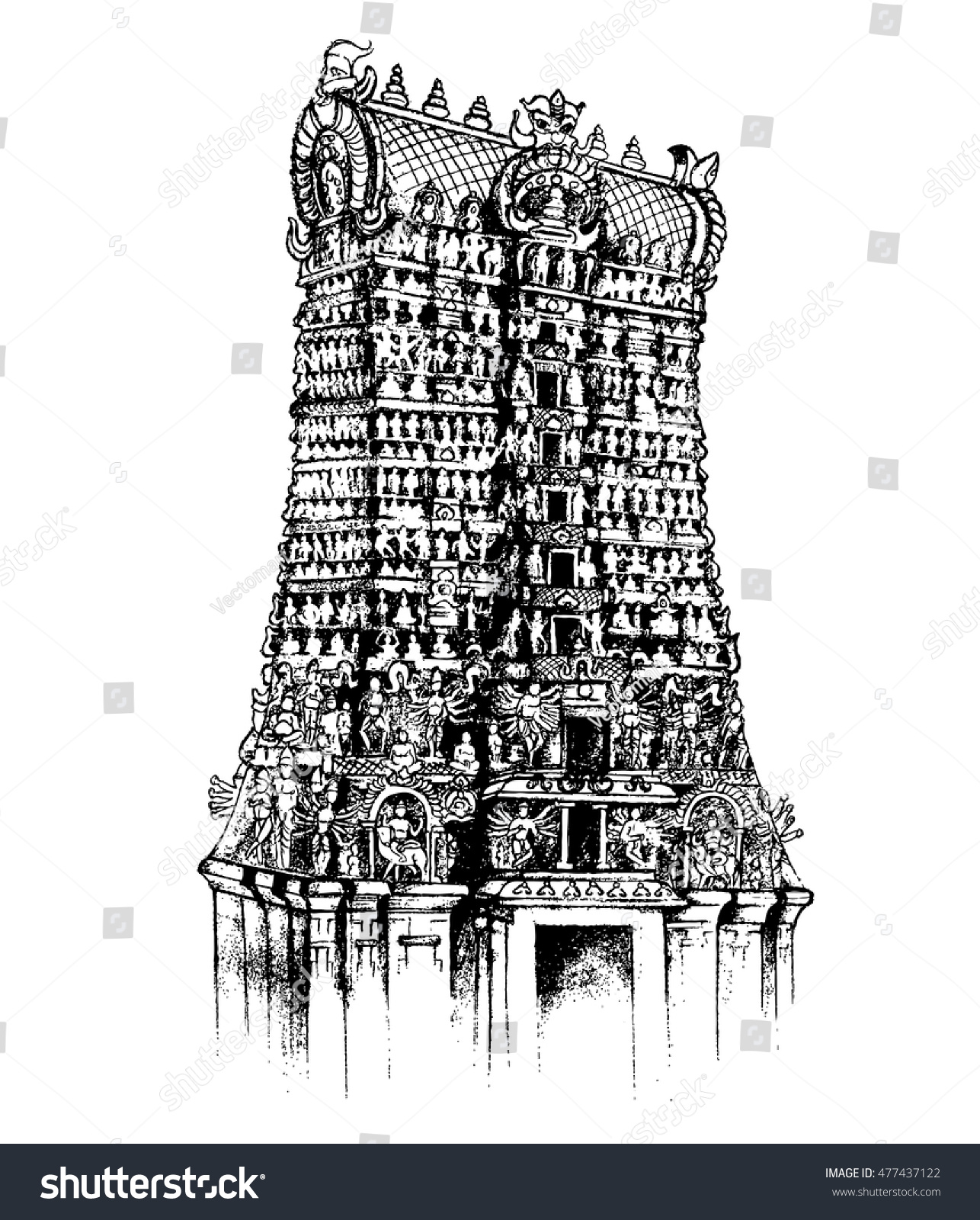 Meenakshi Amman Temple Drawing