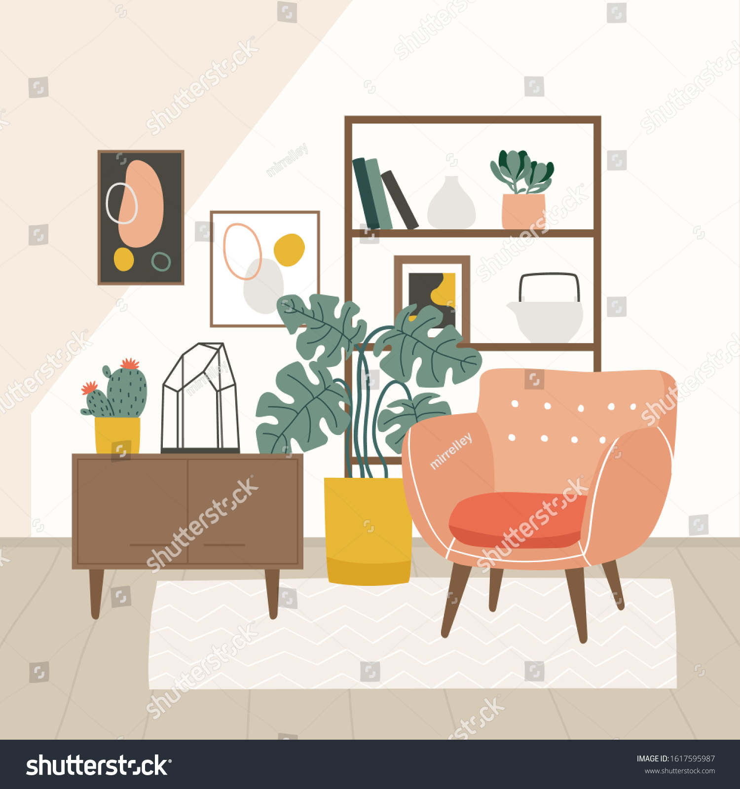 Illustration Minimalistic Interior Mid Century Modern Stock Vector ...