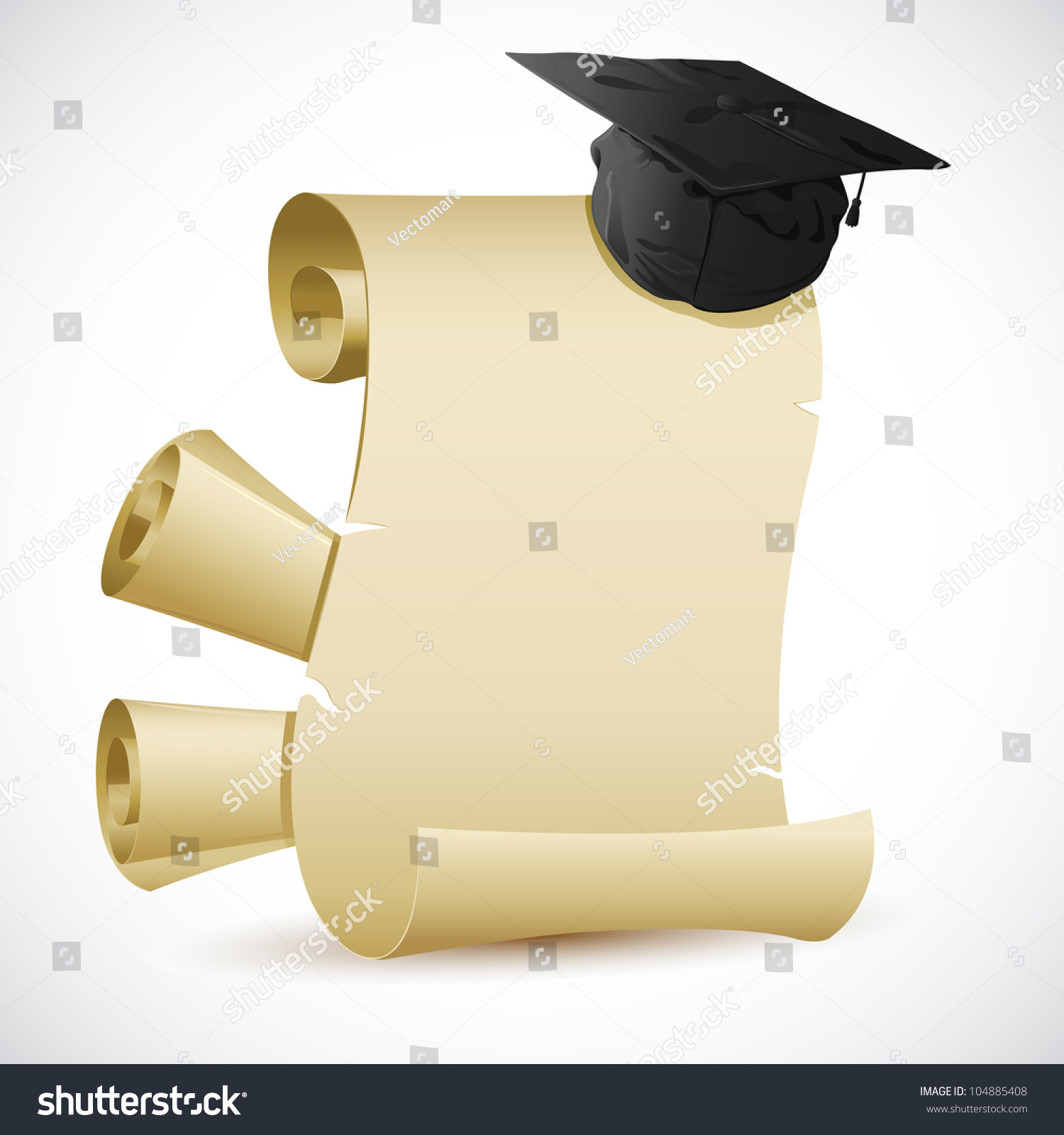 Illustration Of Mortar Board On Blank Scroll Paper - 104885408 ...