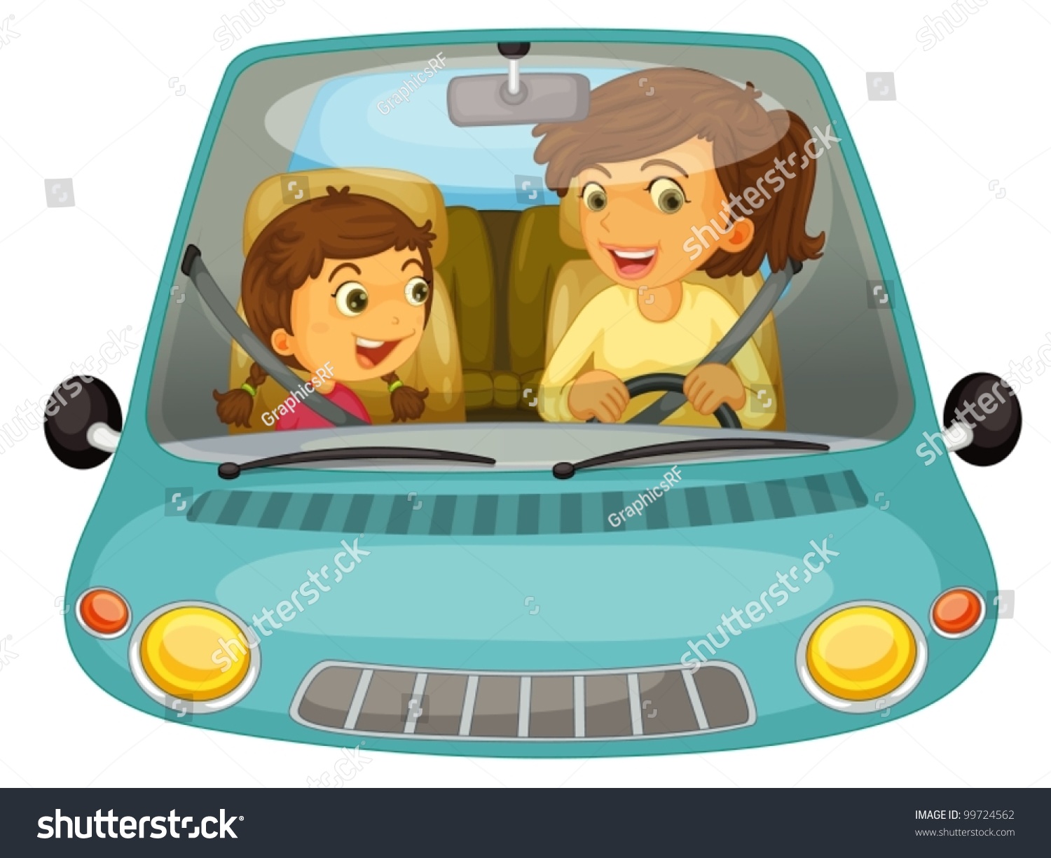 Illustration Mother Daughter Driving Stock Vector 99724562 - Shutterstock