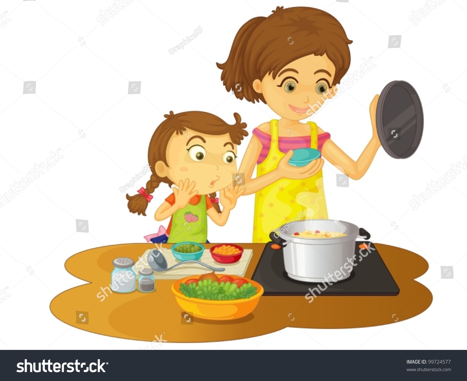 Illustration Mother Cooking Daughter Stock Vector Royalty Free 99724577