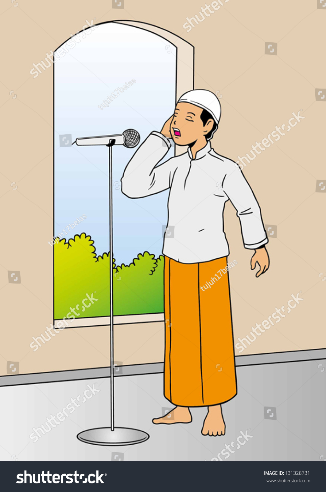 Illustration Muslim Man Calling Afternoon Prayer Stock Vector (Royalty ...