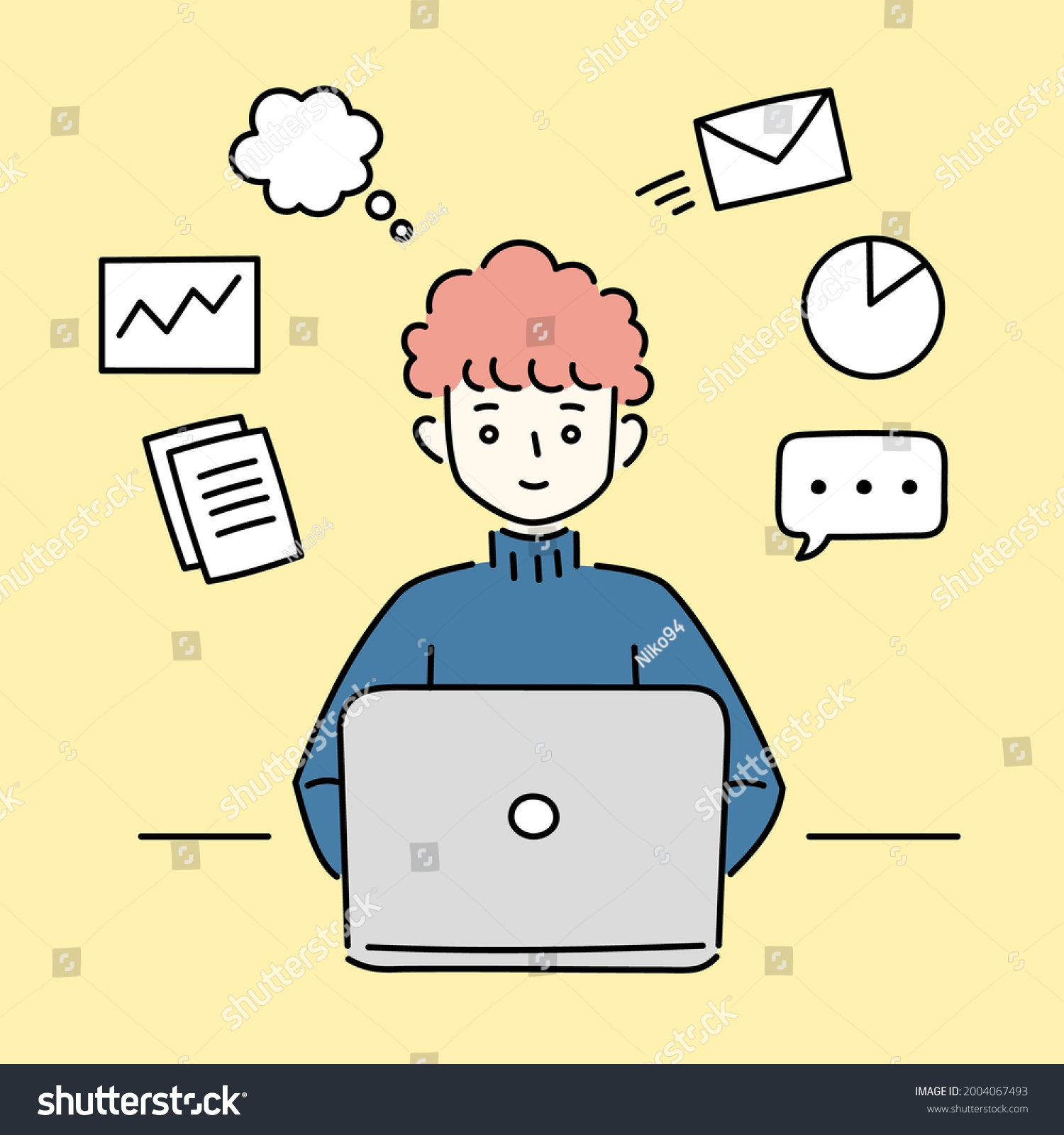 Illustration Person Who Operates Parsonage Computer Stock Vector