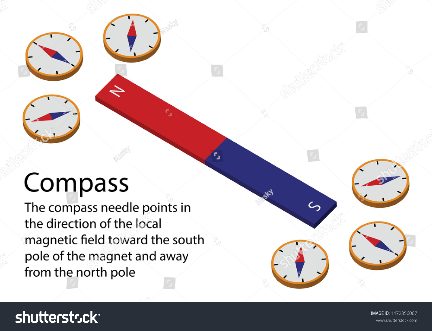 where does a compass needle point