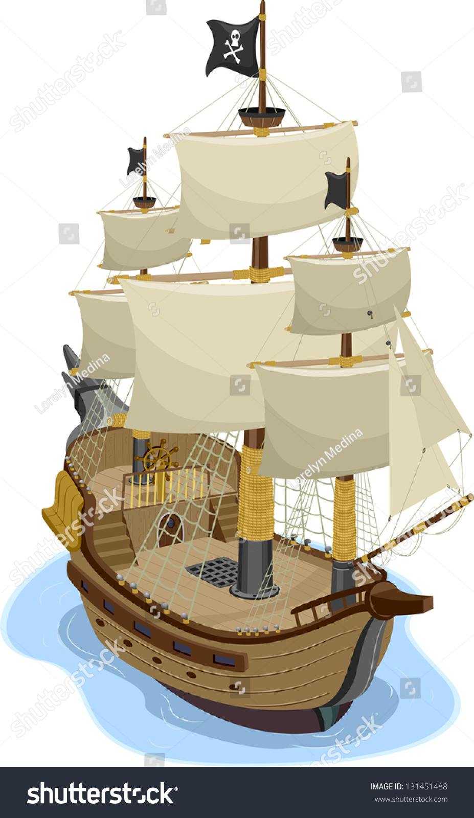 Illustration Pirate Ship Twopoint Perspective Stock Vector (Royalty ...