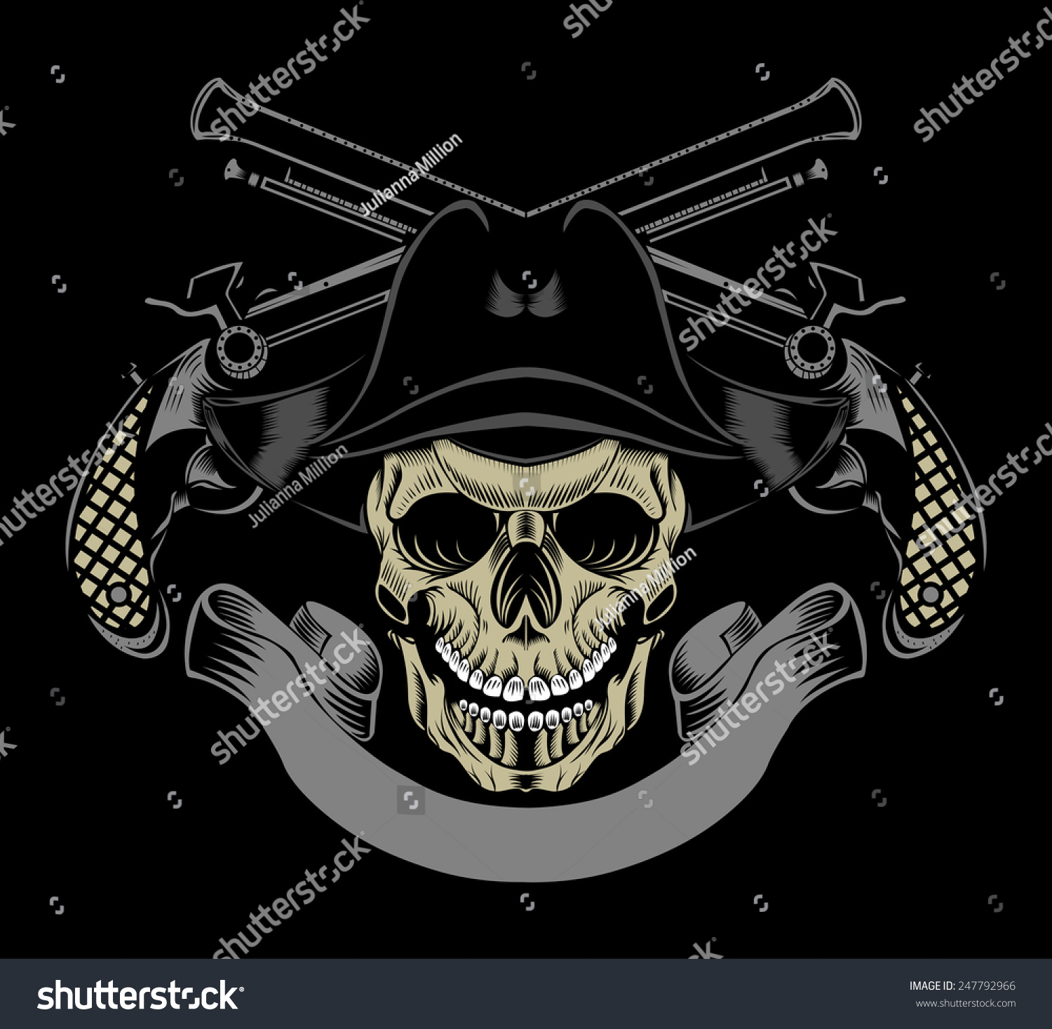 Illustration Pirate Skull Crossed Guns Stock Vector (Royalty Free ...