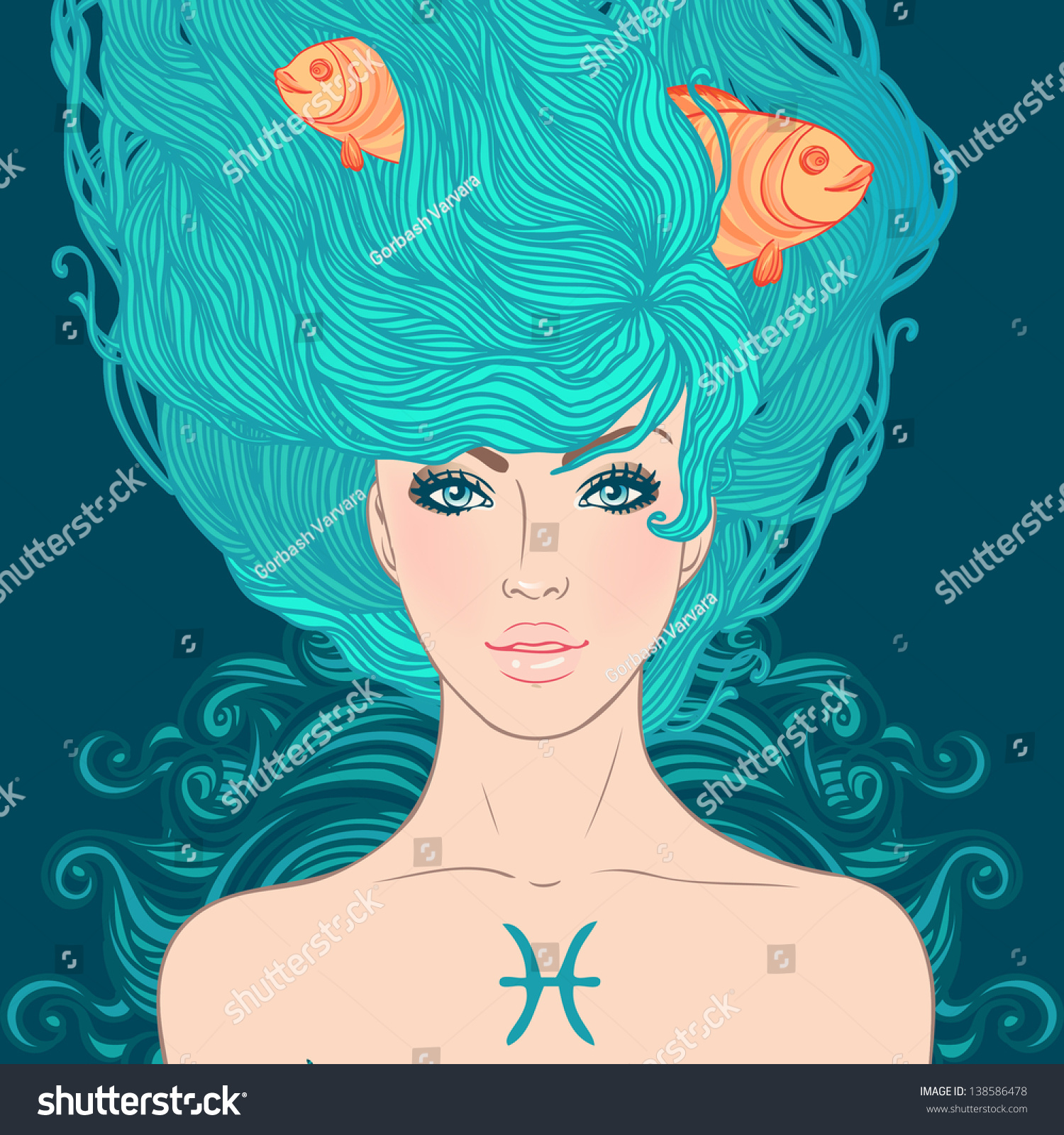 Illustration Of Pisces Astrological Sign As A Beautiful Girl. Vector ...