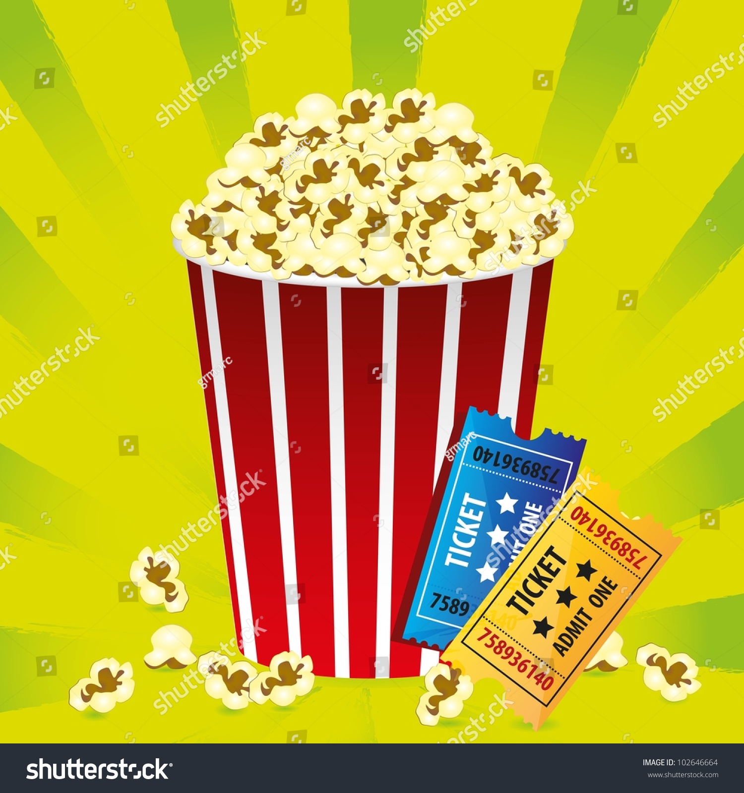 Illustration Of Popcorn With Movie Tickets On A Green Background With ...