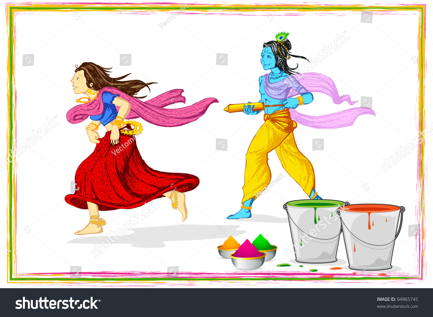 Illustration Radha Lord Krishna Playing Holi Stock Vector Royalty Free Shutterstock