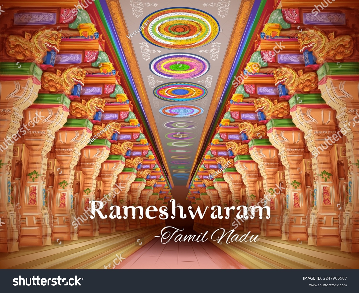 SVG of illustration of Ramanathaswamy Temple a Hindu temple of God Shiva located on Rameswaram island in the state of Tamil Nadu, India svg