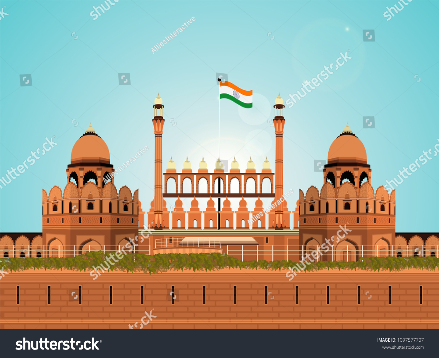 Illustration Red Fort Indian Monument Stock Vector (Royalty Free ...