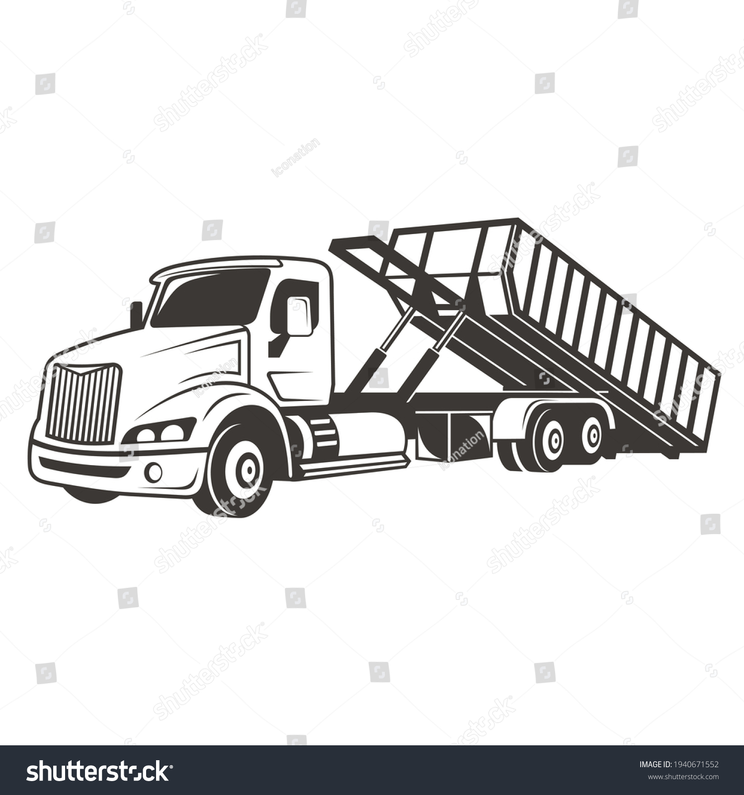 SVG of illustration of roll off truck or dumpster truck, vector art. svg