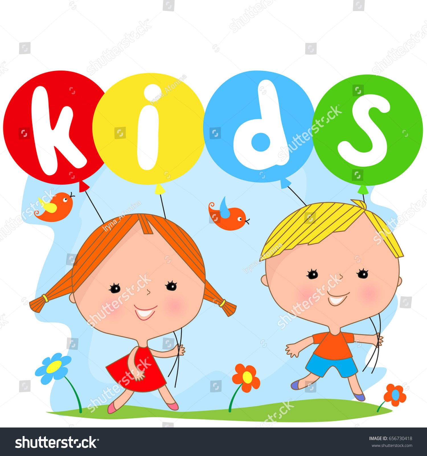 Illustration Running Boy Girl Balloons Kids Stock Vector (Royalty Free ...