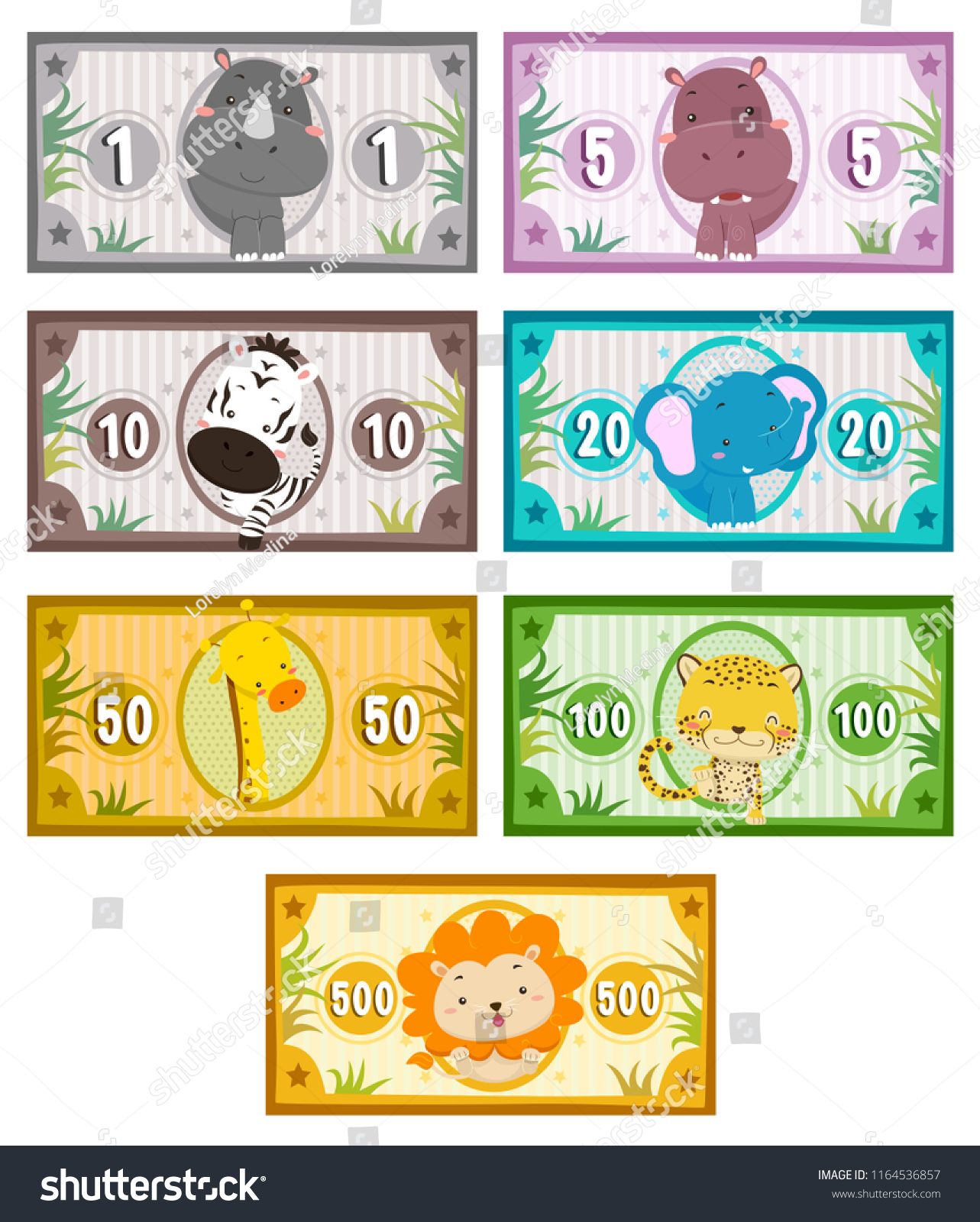 illustration safari animals on play money stock vector royalty free 1164536857 shutterstock