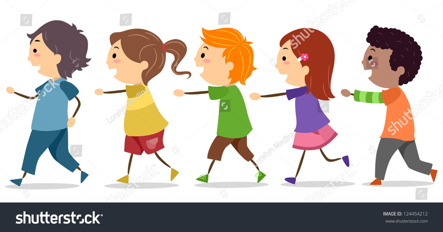 Illustration School Kids Walking One Line Stock Vector 124454212 ...