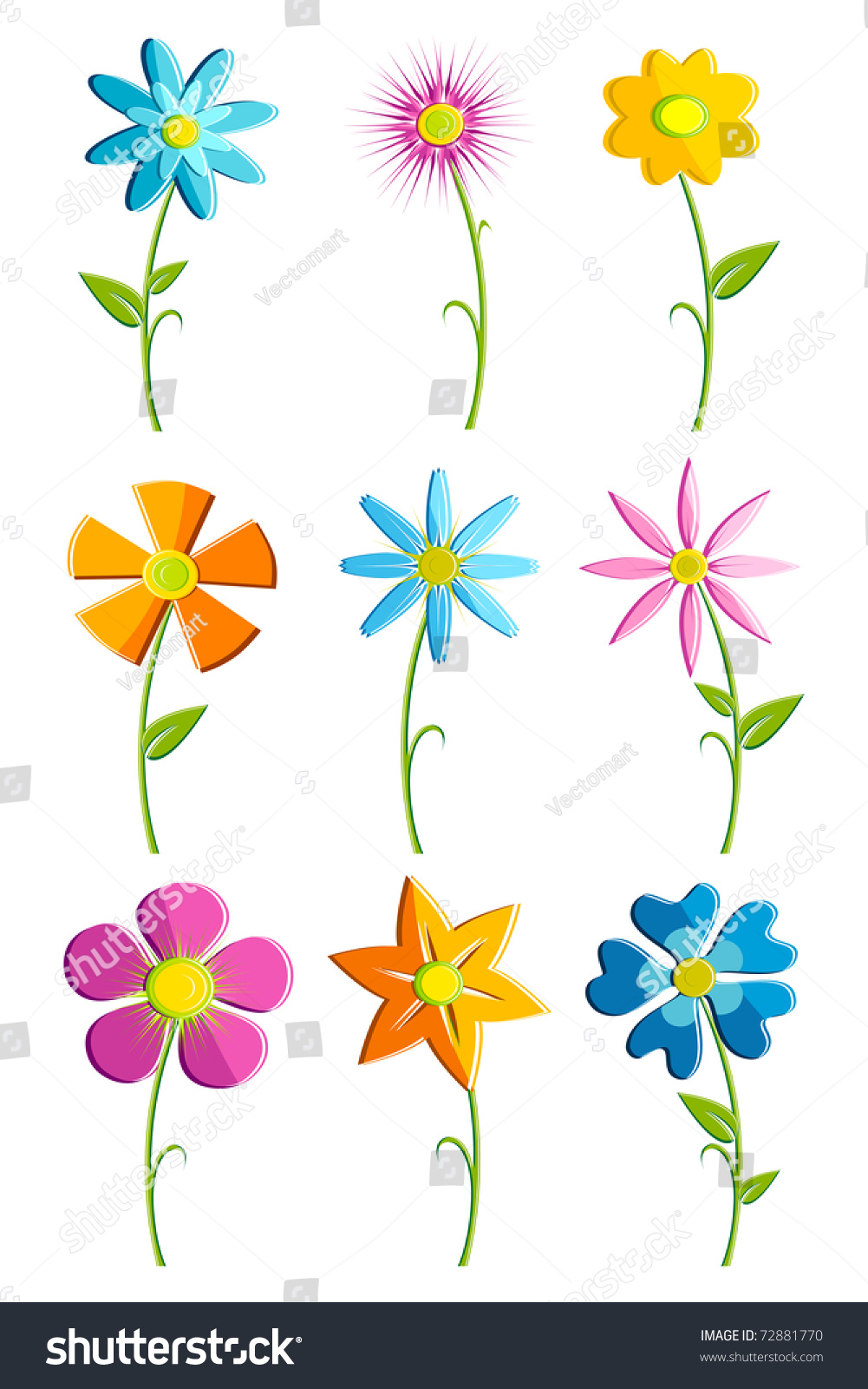 Brightly Colored Psychedelic Cartoon Flowers Butterfly Stock ...