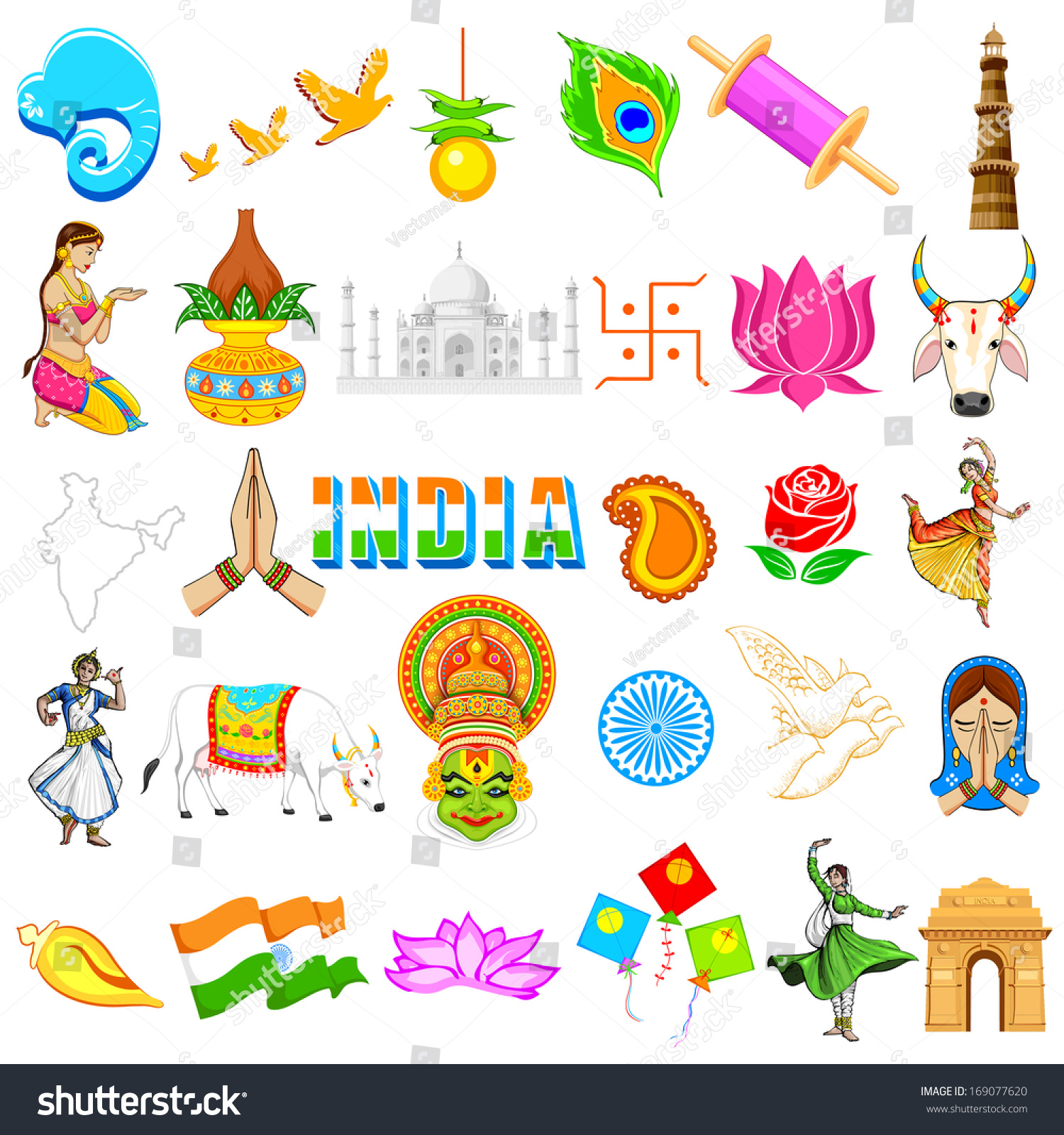 Illustration Of Set Of Indian Icon Showing Festivals In India ...