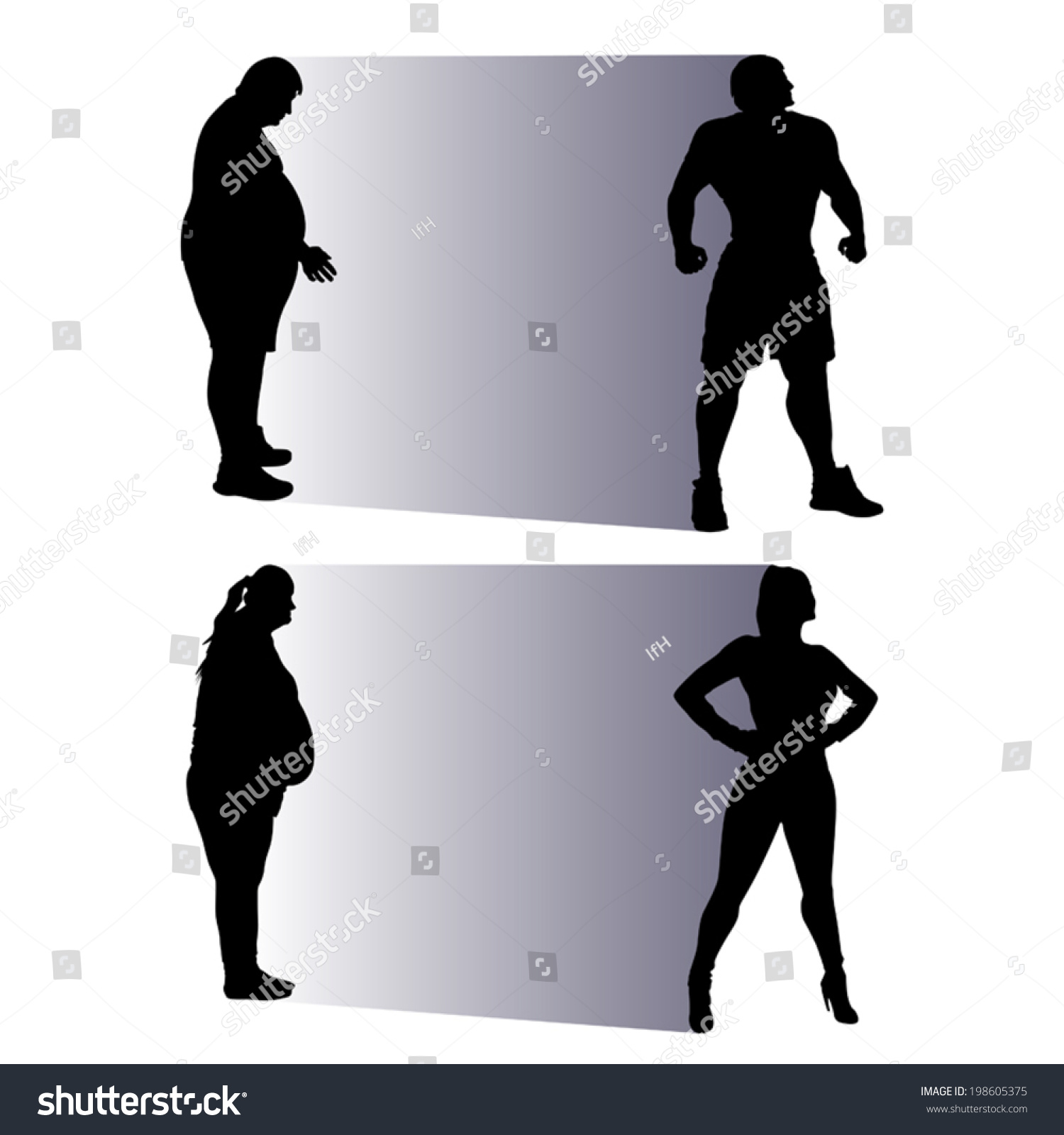 Illustration Silhouette Fat People Becoming Slim Vector De Stock