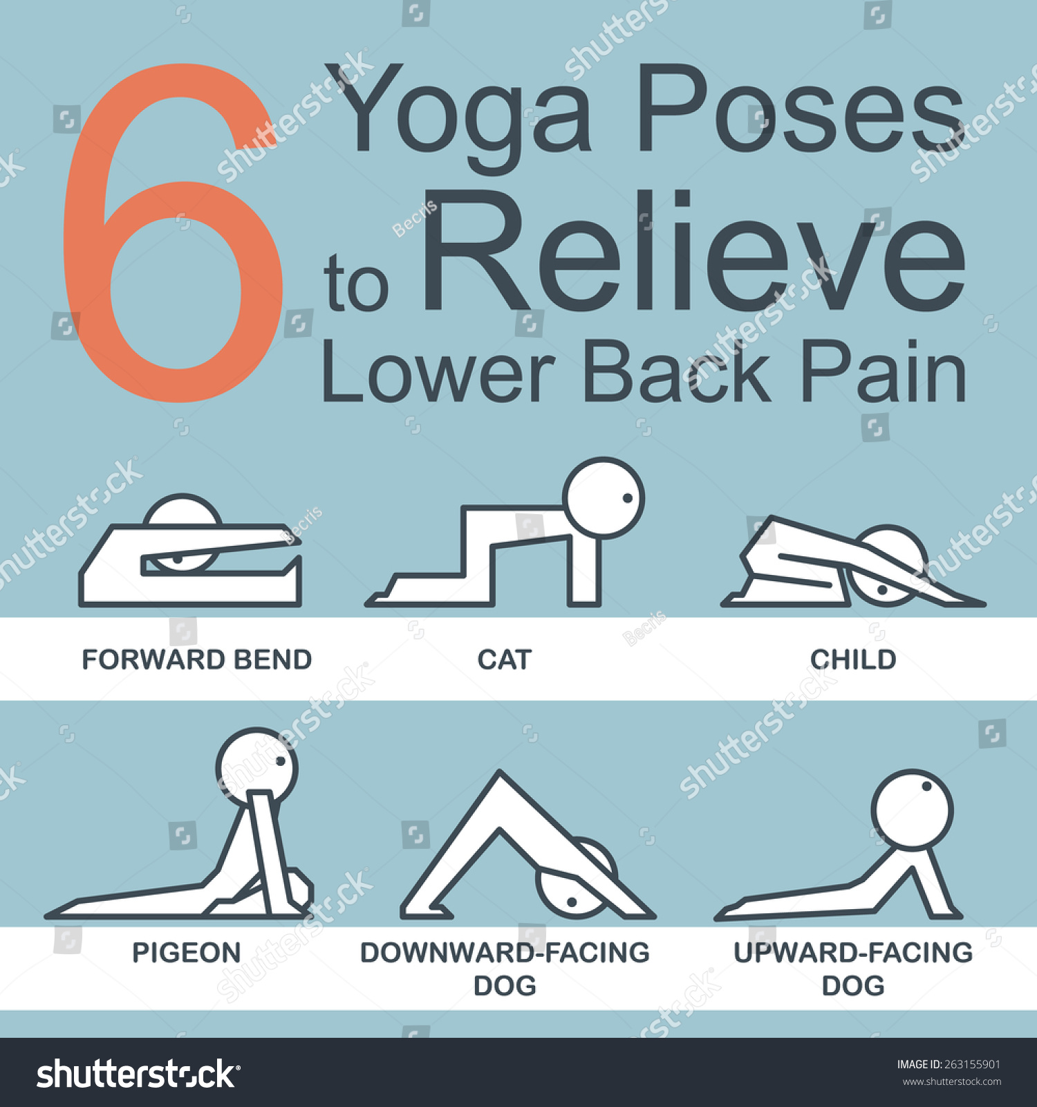 Illustration Six Yoga Poses Relieve Lower: เวกเตอร์สต็อก (ปลอดค่า ...