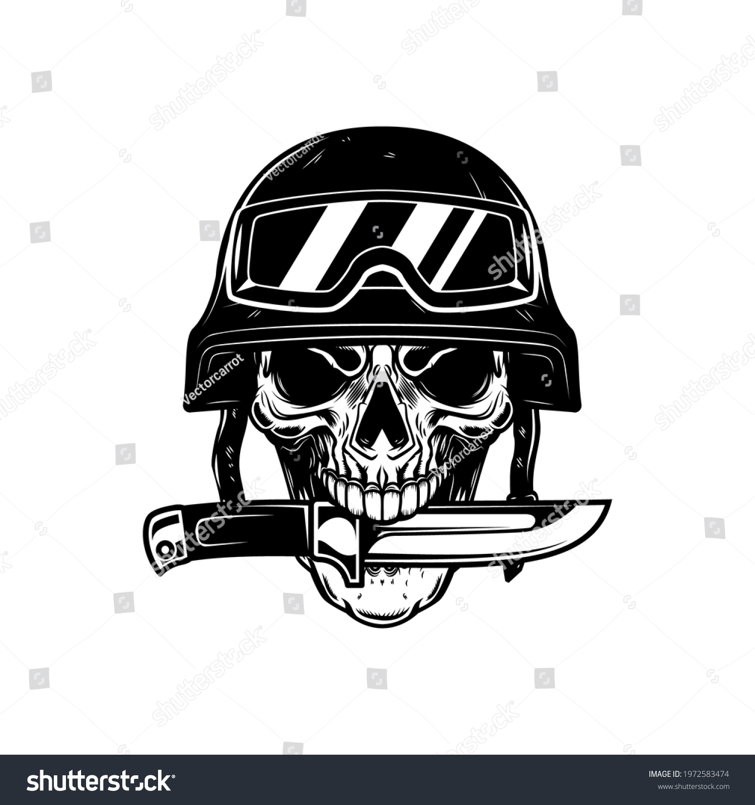 Illustration Skull Military Helmet Knife Teeth Stock Vector (Royalty ...