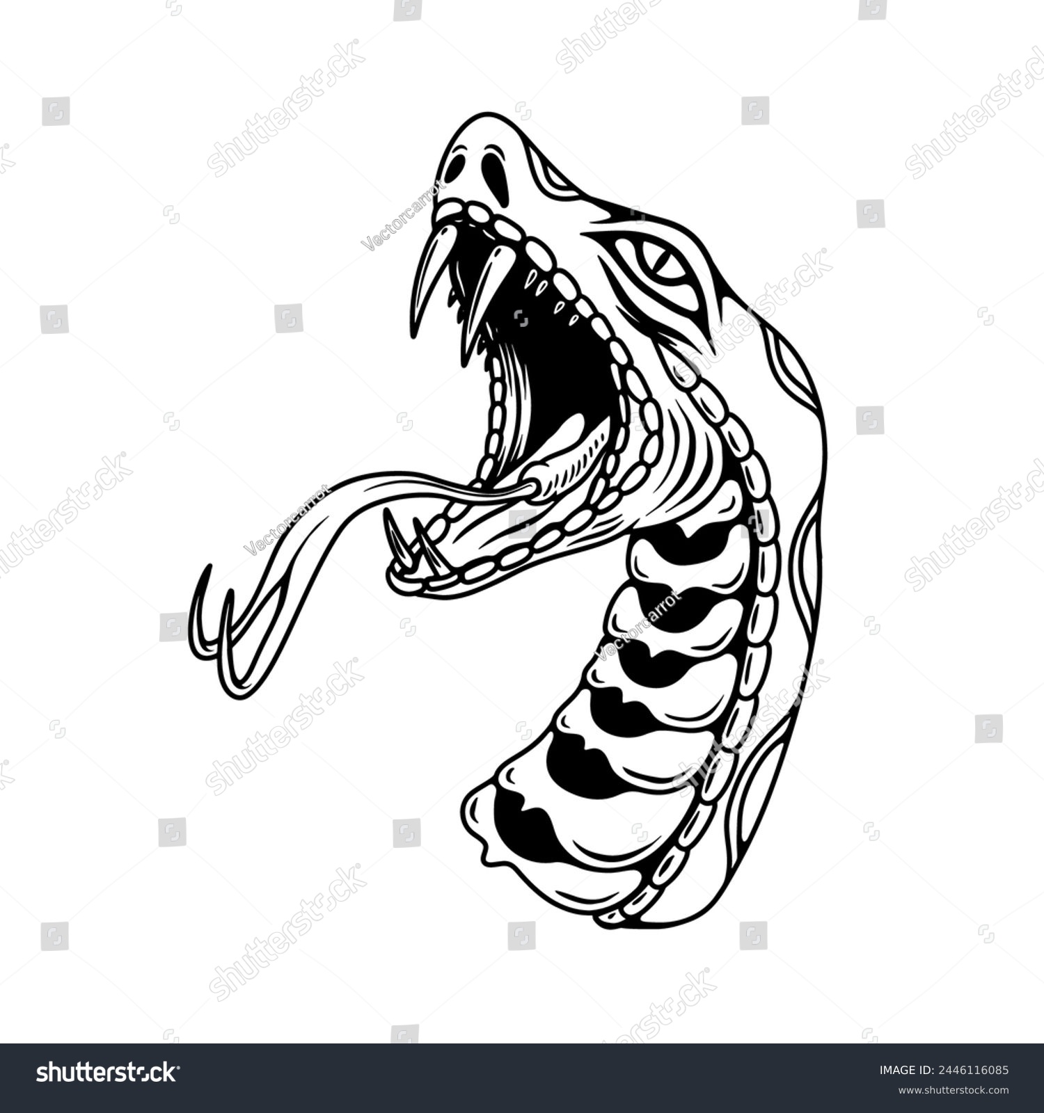 SVG of Illustration of snake head in tattoo style. Design element for poster, card, banner.  svg