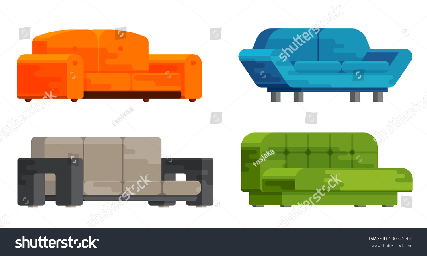 Illustration Sofa Set Flat Style Furniture Stock Vector Royalty Free 500545507