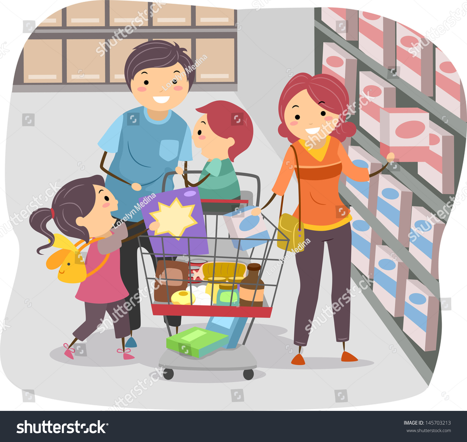 Illustration Stickman Family Shopping Grocery Store Stock Vector ...