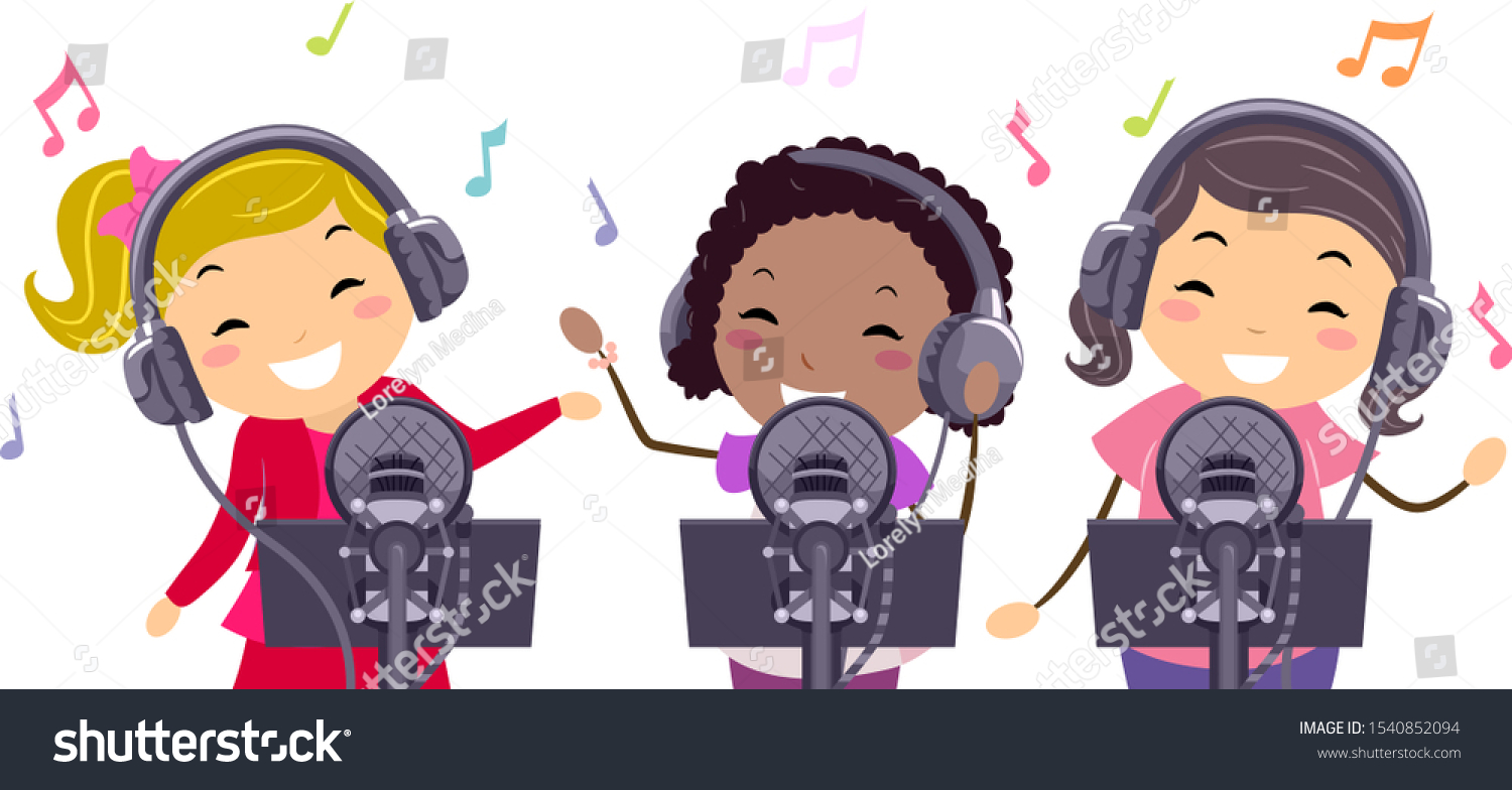 Illustration Stickman Kids Girls Recording Song Stock Vector (Royalty ...