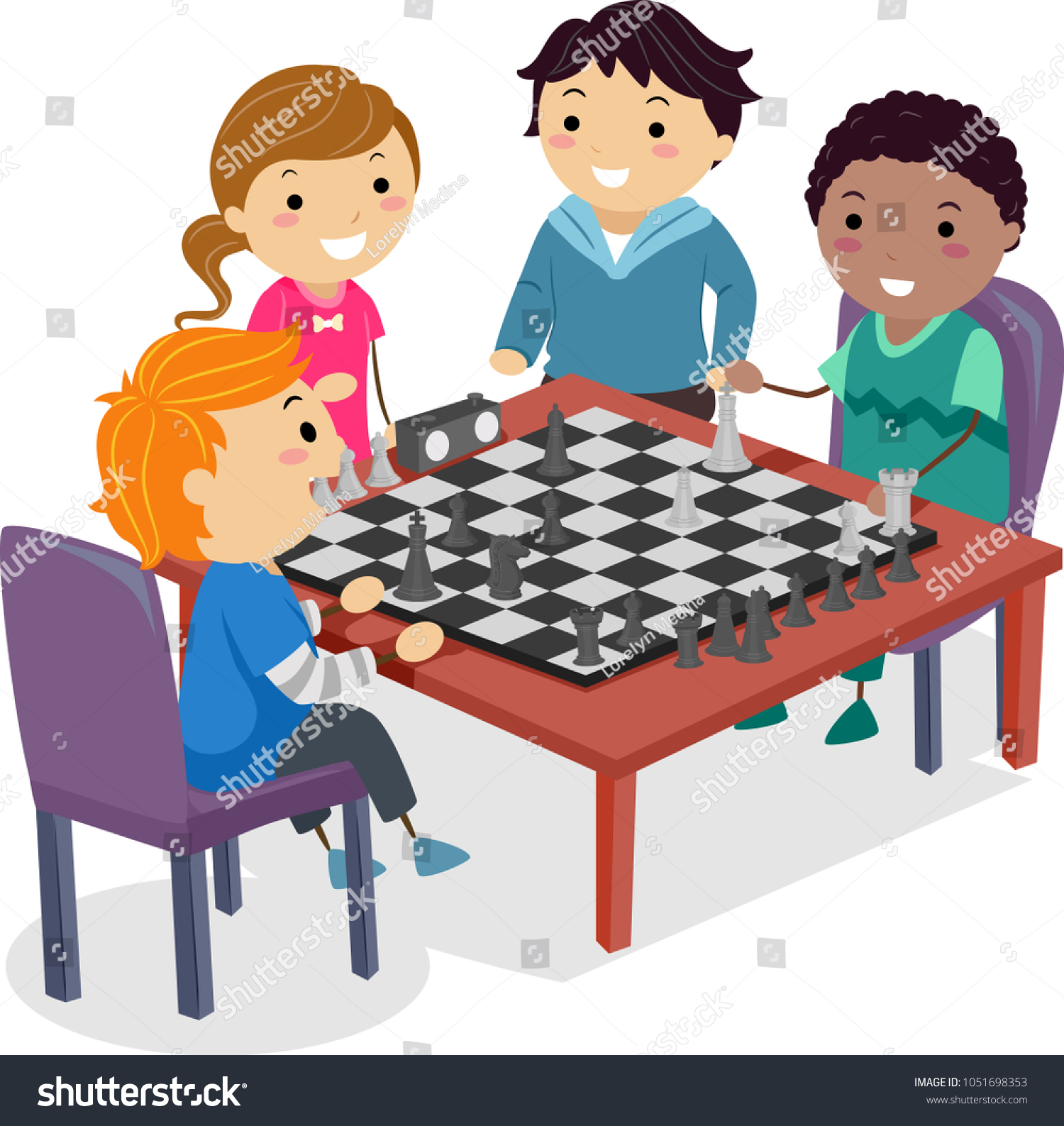 Illustration Stickman Kids Playing Chess Their Stock Vector (Royalty ...